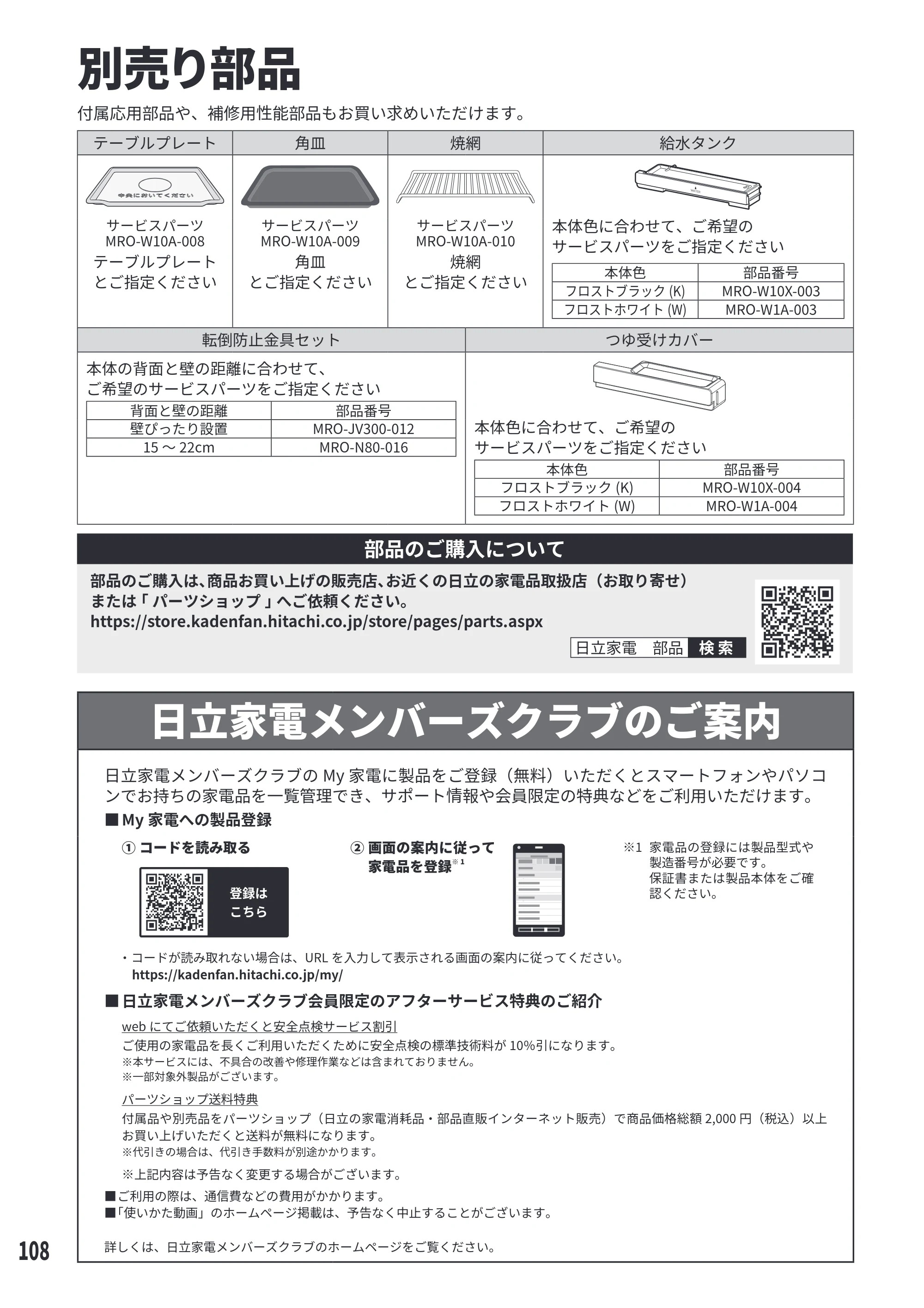 日立 MRO-W1E 取扱説明書 — 別売り部品 — 原本ページ — 108ページ