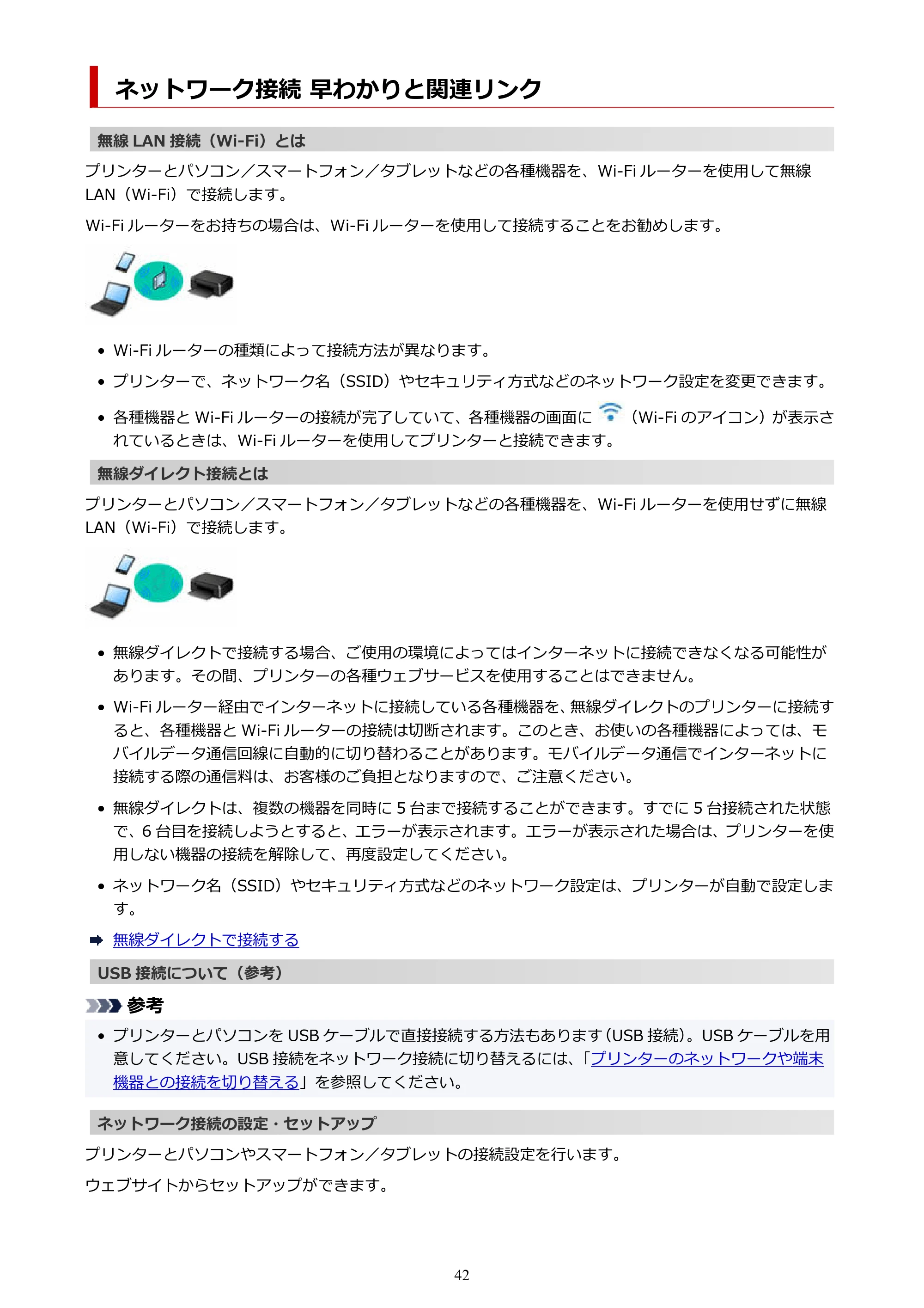 キヤノン PIXUS TS8530 オンラインマニュアル PDF版(Windows版) — ネットワーク接続 早わかりと関連リンク — 原本ページ — 42ページ