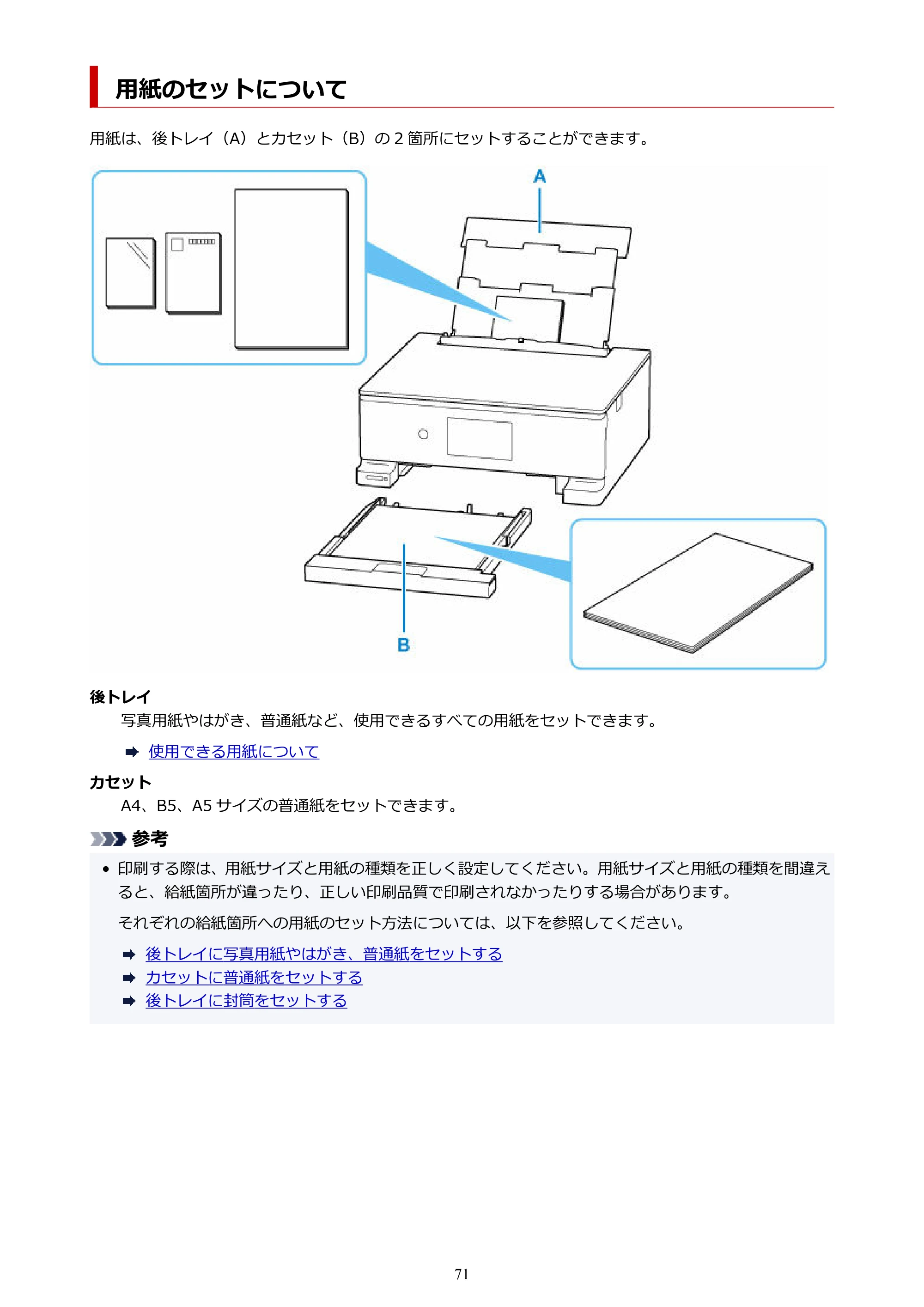 キヤノン PIXUS TS8530 オンラインマニュアル PDF版（Windows版） — 用紙のセットについて — 原本ページ — 71ページ