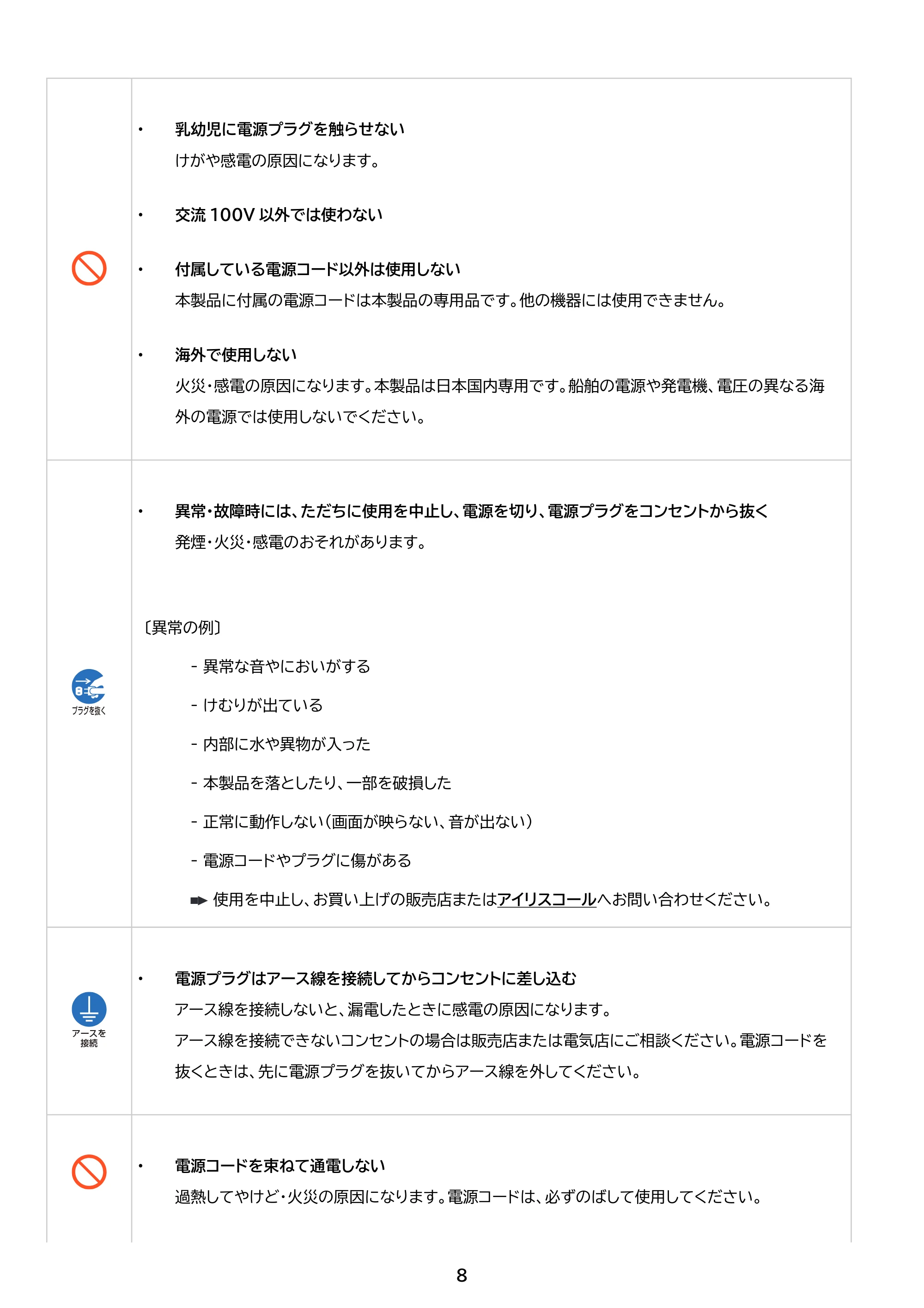 アイリスオーヤマ IP-AW400W 取扱説明書 — 原本ページ — 8ページ