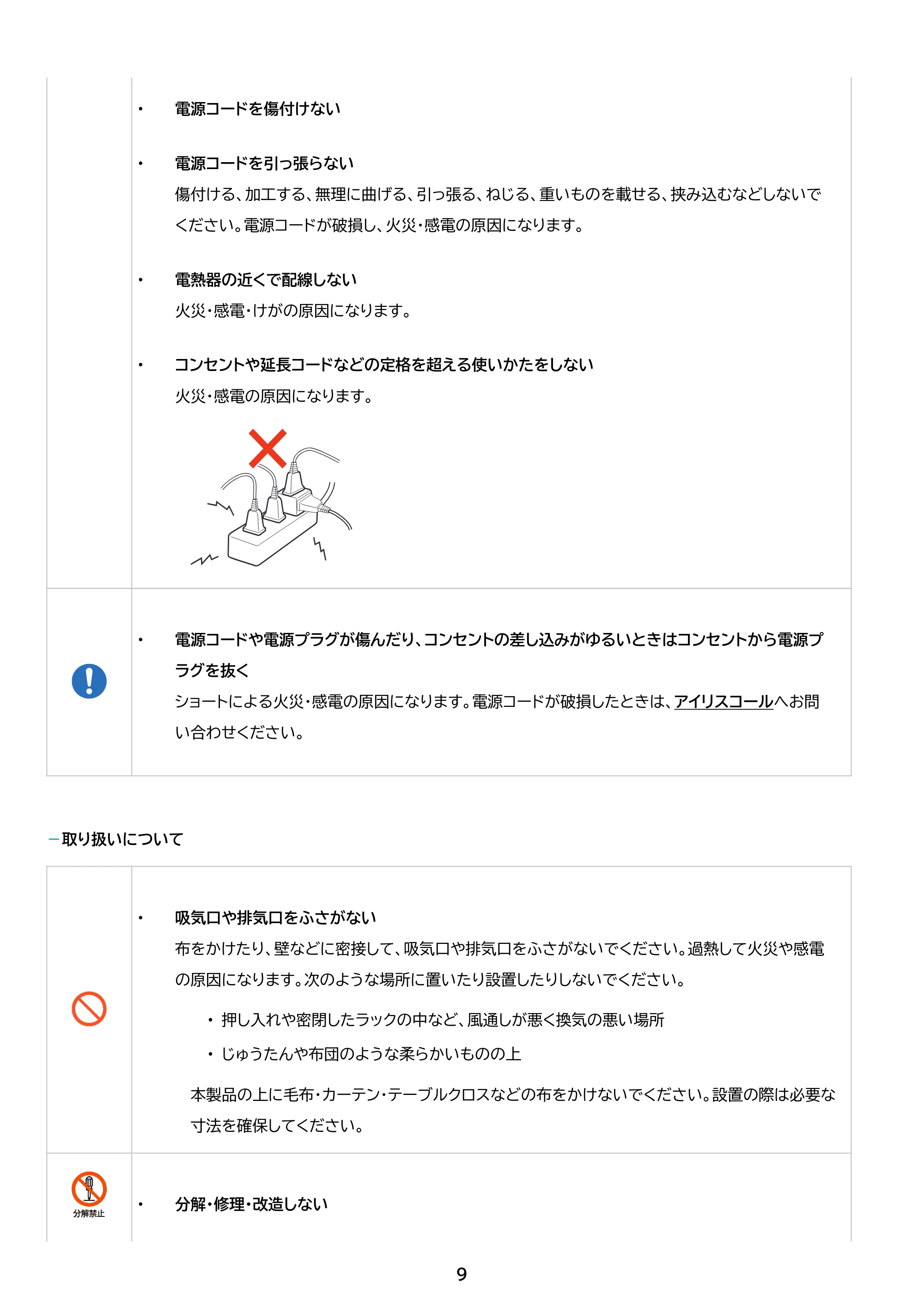 アイリスオーヤマ IP-AW400W 取扱説明書 — 原本ページ — 9ページ