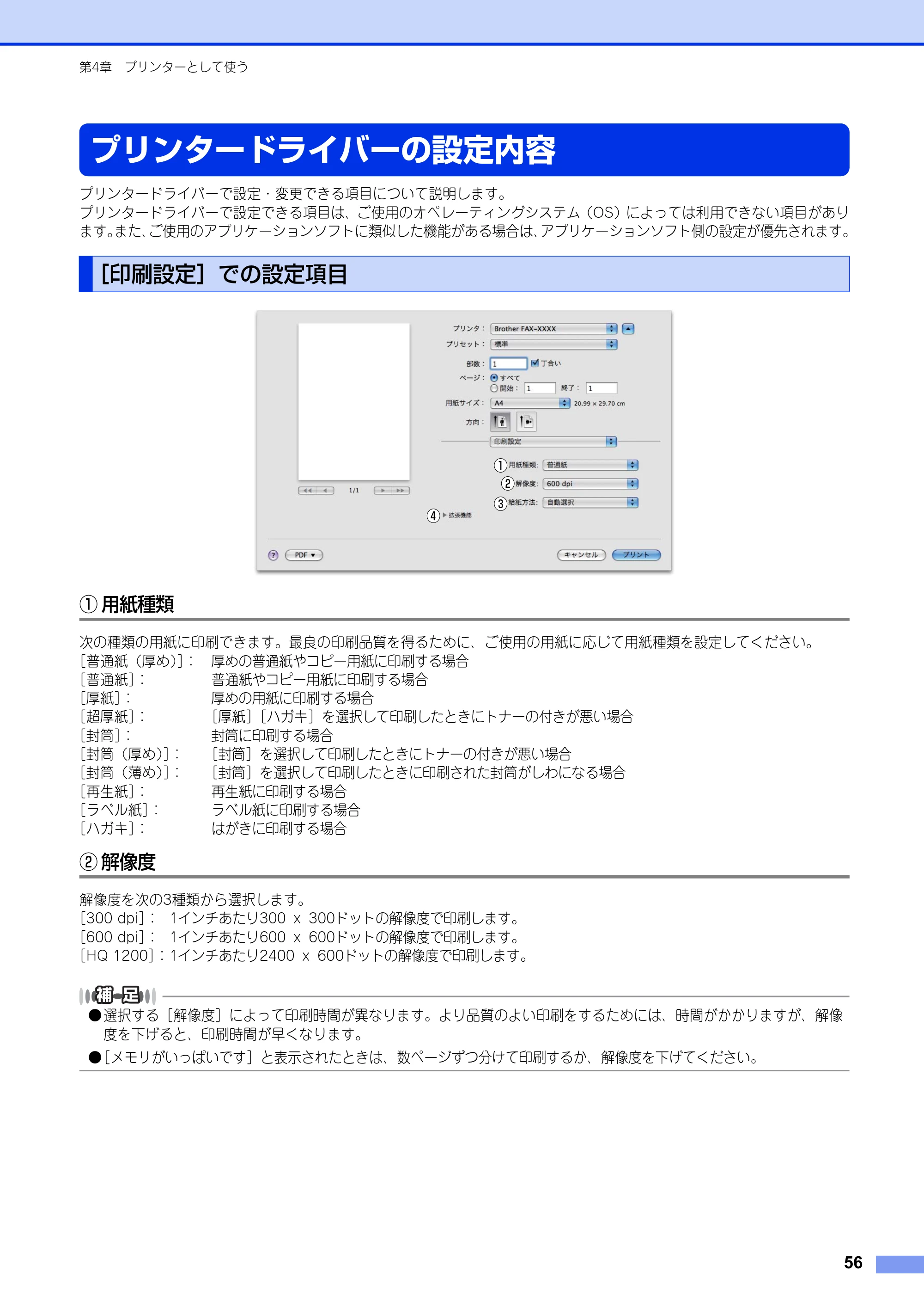 ブラザー FAX-2840 ユーザーズガイド ~パソコン活用編~ — プリンタードライバーの設定内容 — 原本ページ — 57ページ