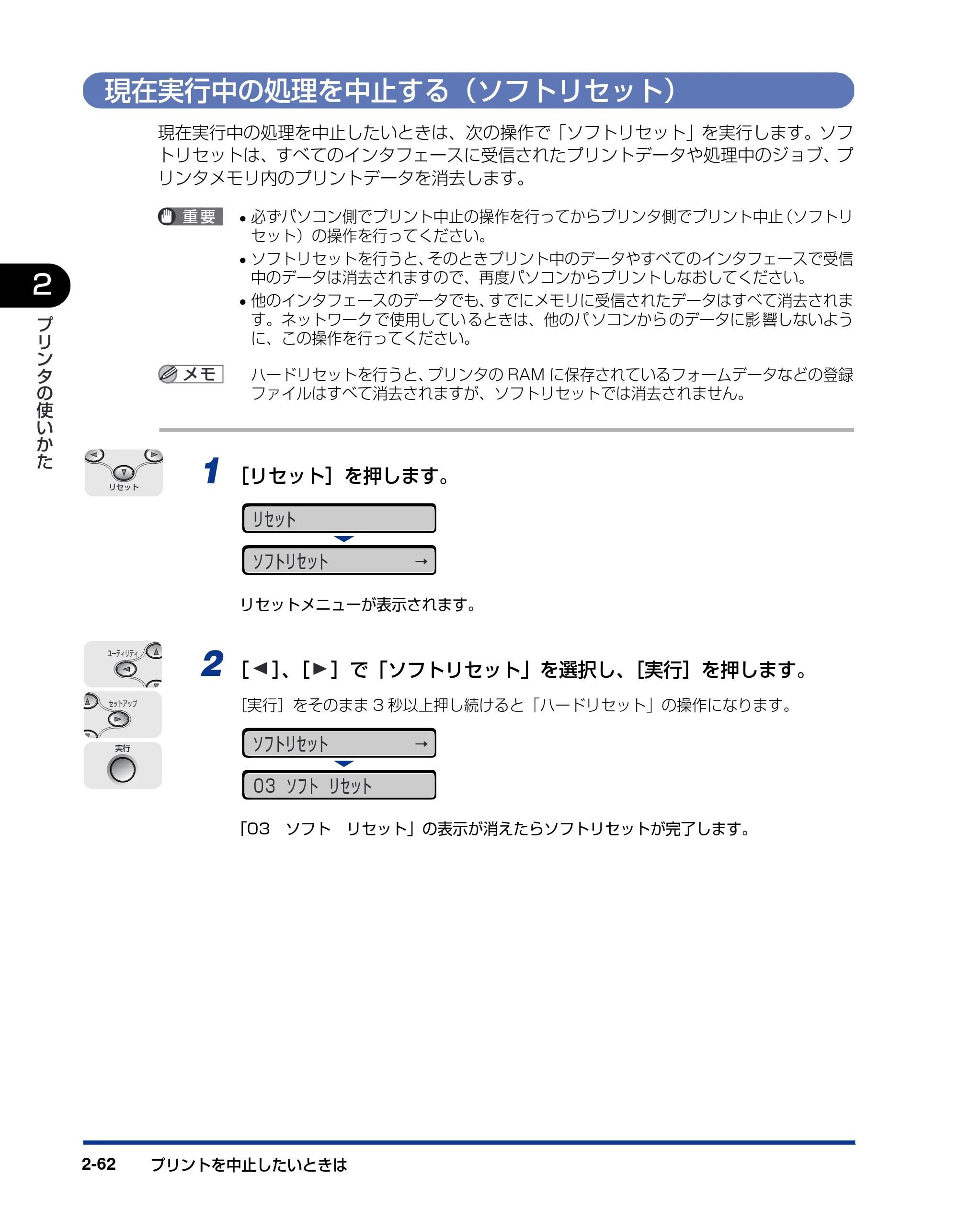 キヤノン LBP5900 ユーザーズガイド 2006年4月18日更新 （PDF形式／8.92Mバイト） — 現在実行中の処理を中止する（ソフトリセット） — 原本ページ — 96ページ