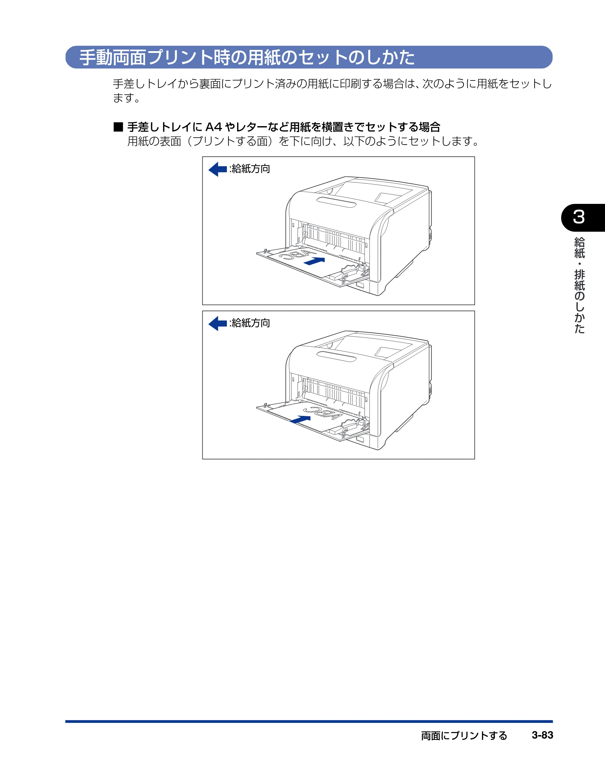 キヤノン LBP5900 ユーザーズガイド 2006年4月18日更新 （PDF形式／8.92Mバイト） — 手動両面プリント時の用紙のセットのしかた — 原本ページ — 181ページ