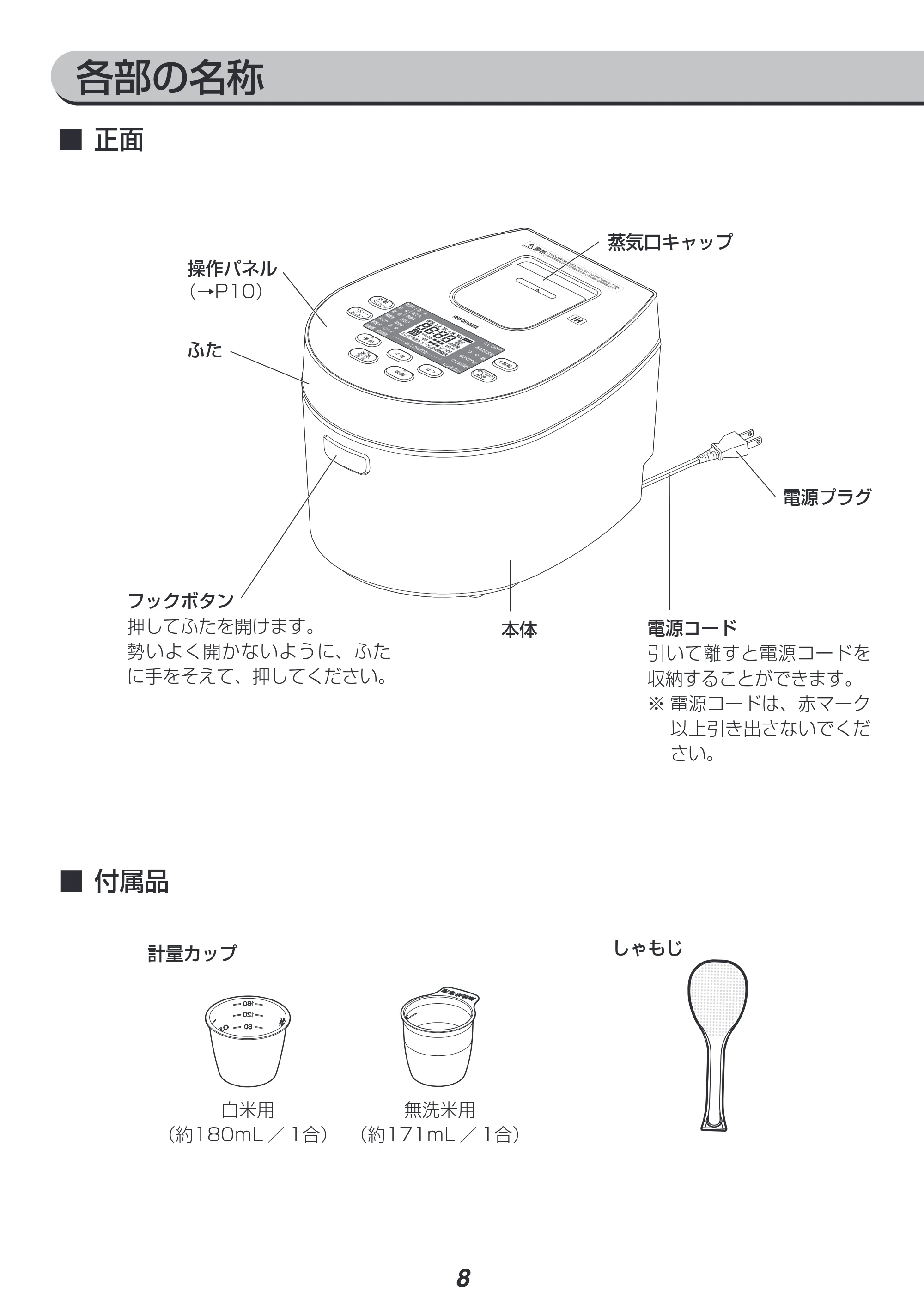 アイリスオーヤマ RC-IL30 取扱説明書 — 原本ページ — 8ページ