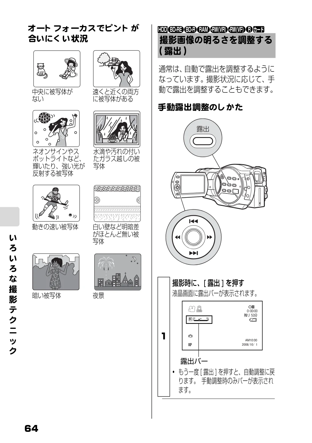 日立 DZ-BD9H 取扱説明書 — 撮影画像の明るさを調整する（露出） — 図版 8-1 — 8ページ