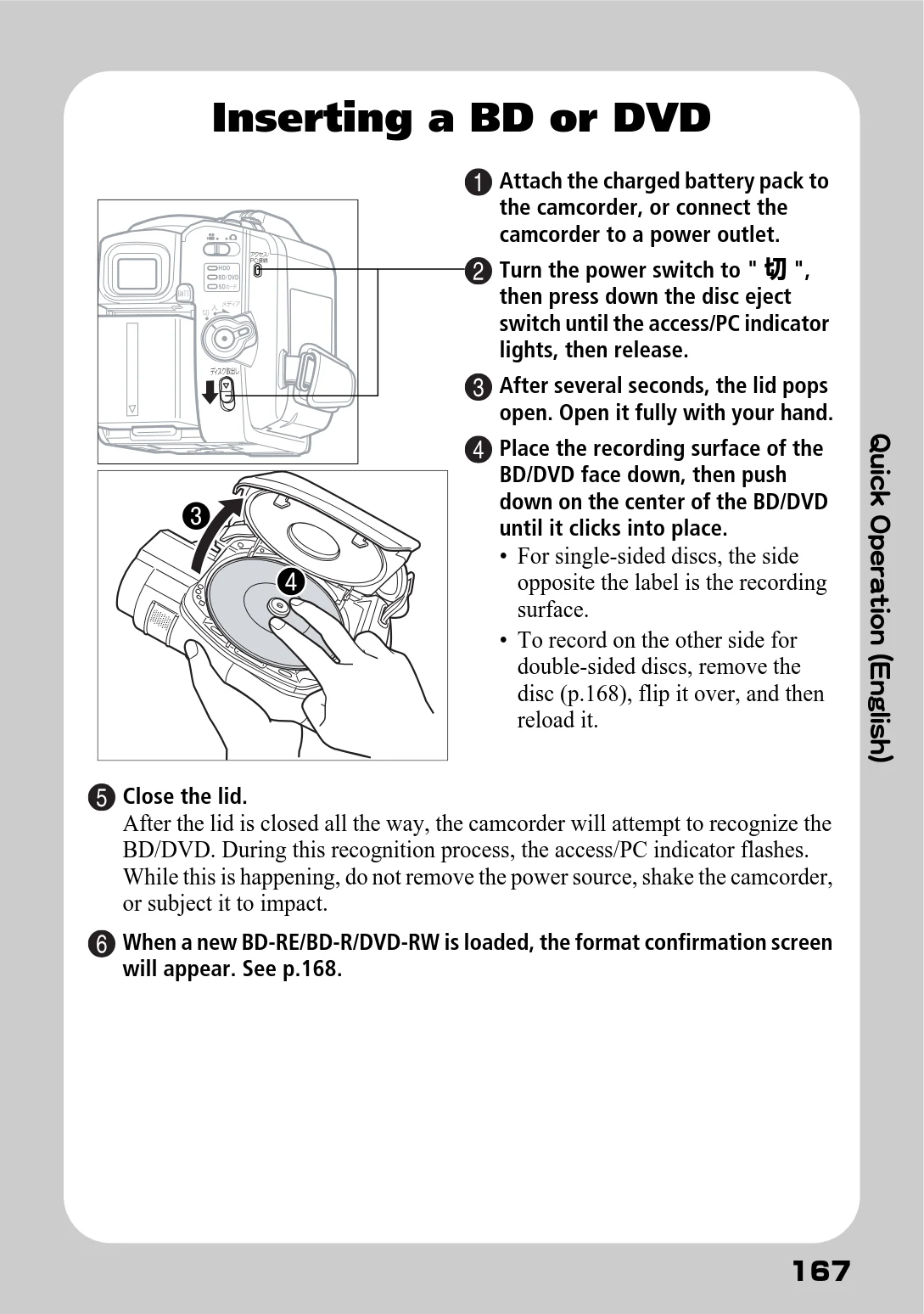 日立 DZ-BD9H 取扱説明書 — Inserting a BD or DVD — 図版 111-1 — 111ページ