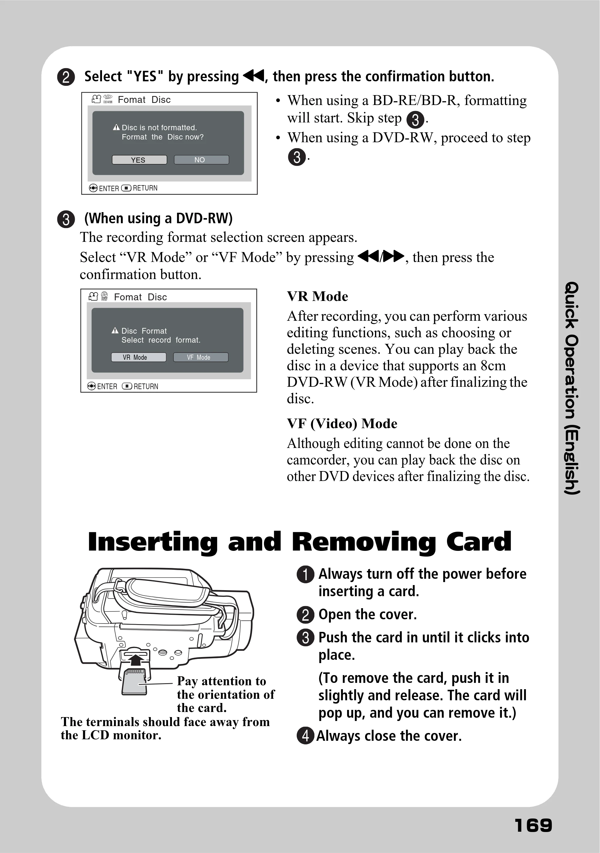 日立 DZ-BD9H 取扱説明書 — Inserting and Removing Card — 原本ページ — 113ページ