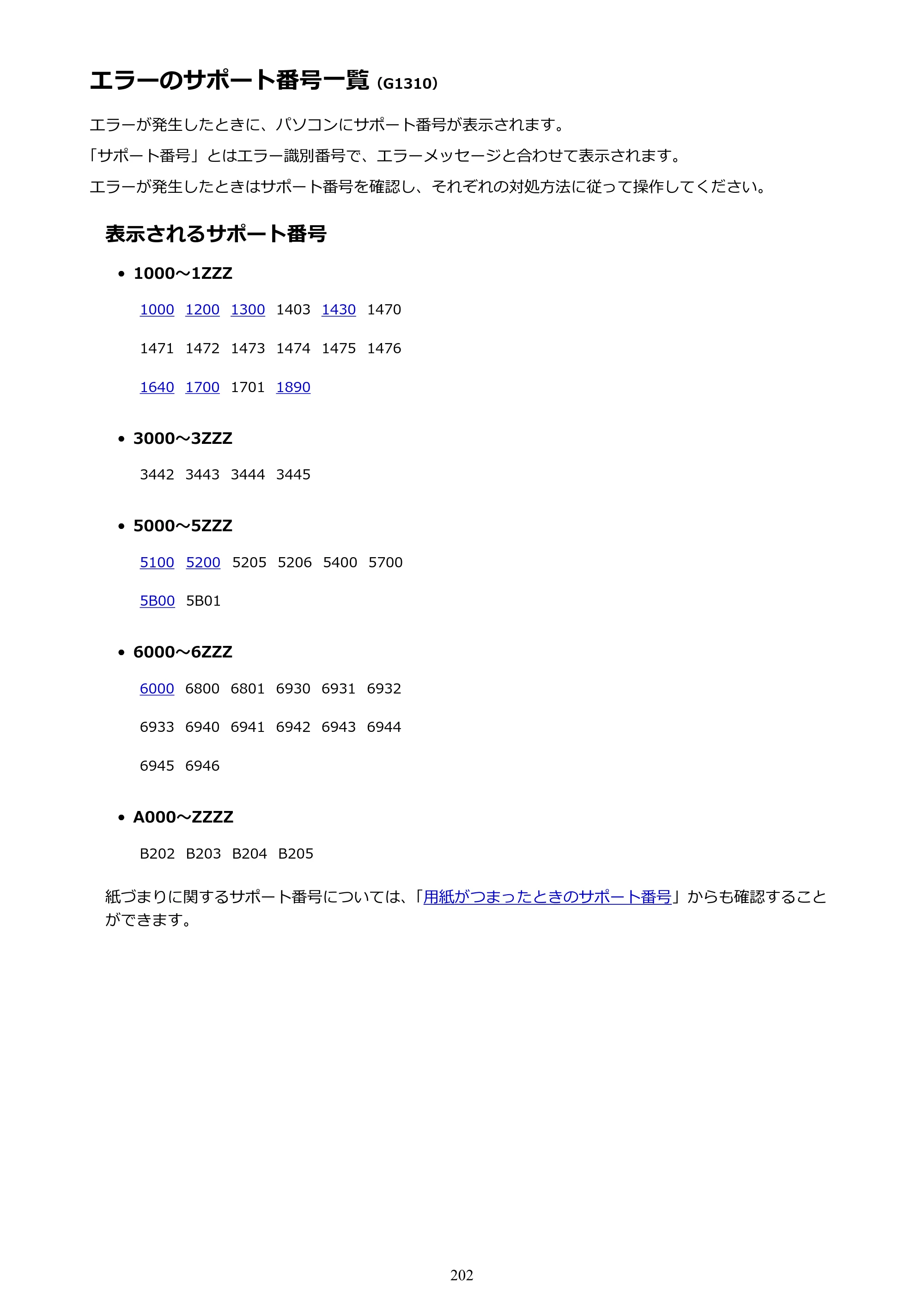 キヤノン G1310 G1310 （PDF） オンラインマニュアル - 取扱説明書 - （Windows） 2026年5月21日更新（PDF：3.6MB） — エラーのサポート番号一覧 — 原本ページ — 202ページ
