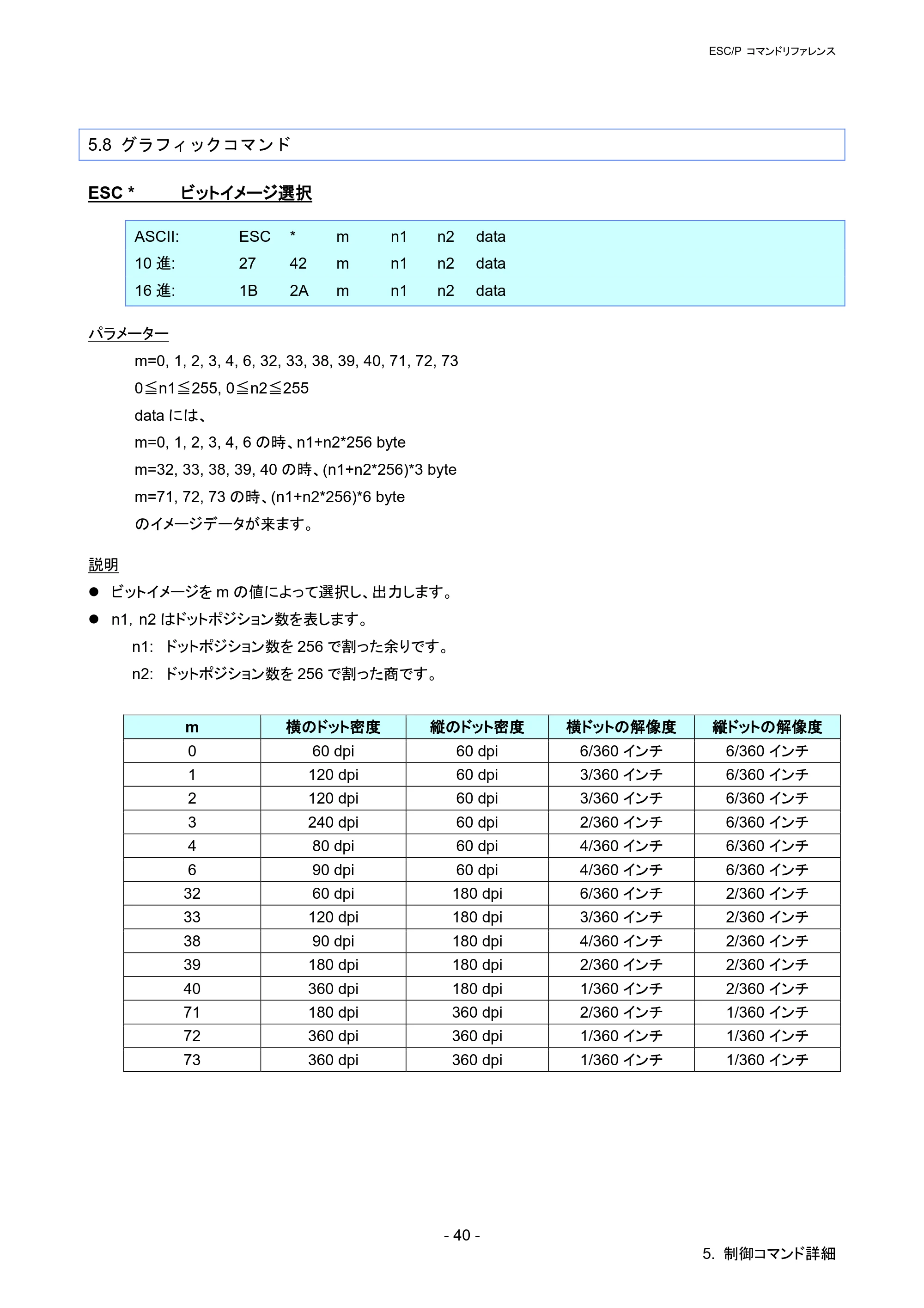 ブラザー PT-P900W / PT-P950NW ESC/Pコマンドリファレンス — 5.8 グラフィックコマンド — 原本ページ — 45ページ