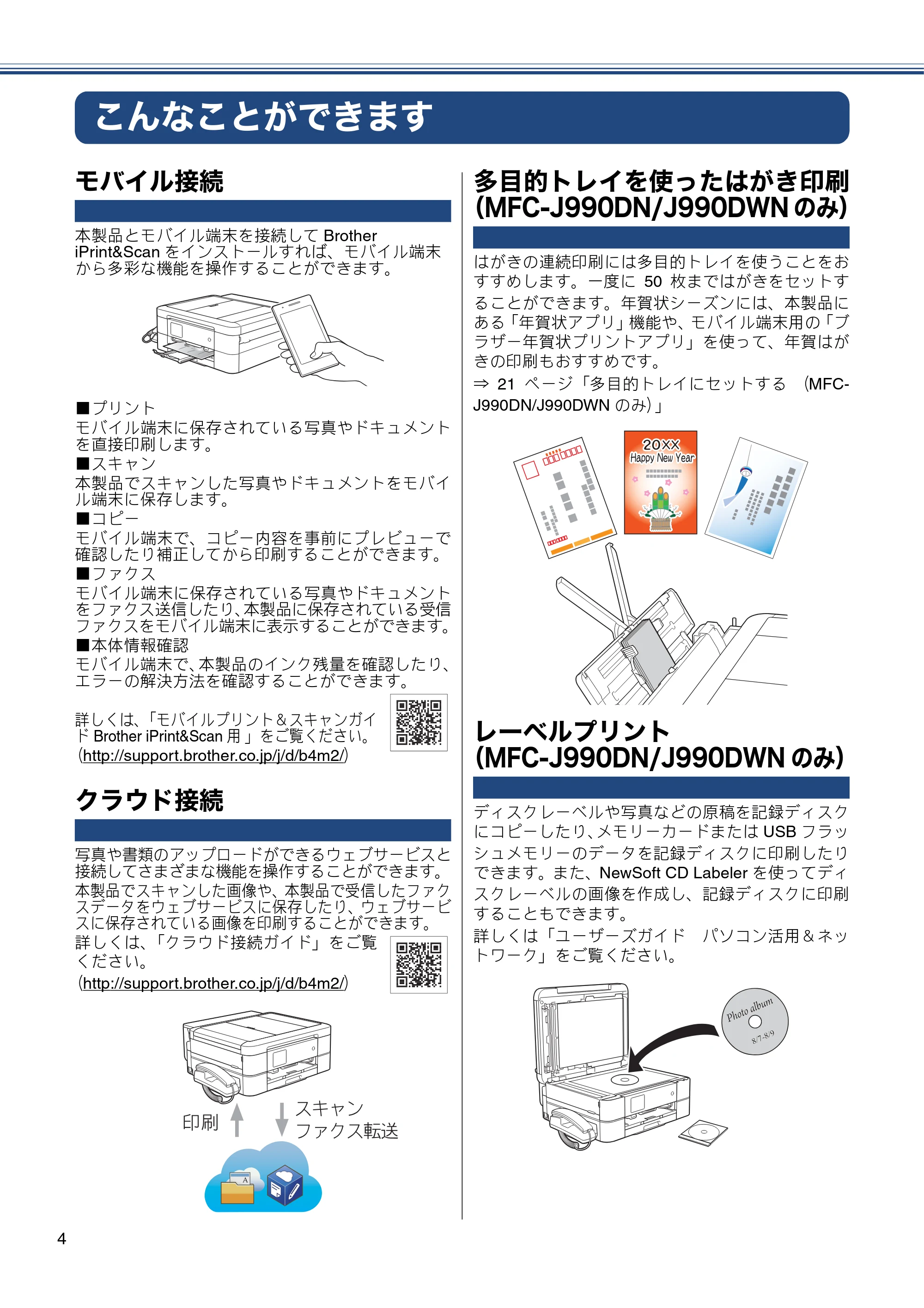 ブラザー MFC-J990DN / MFC-J990DWN / MFC-J730DN / MFC-J730DWN ユーザーズガイド ～基本編～ — こんなことができます — 原本ページ — 4ページ