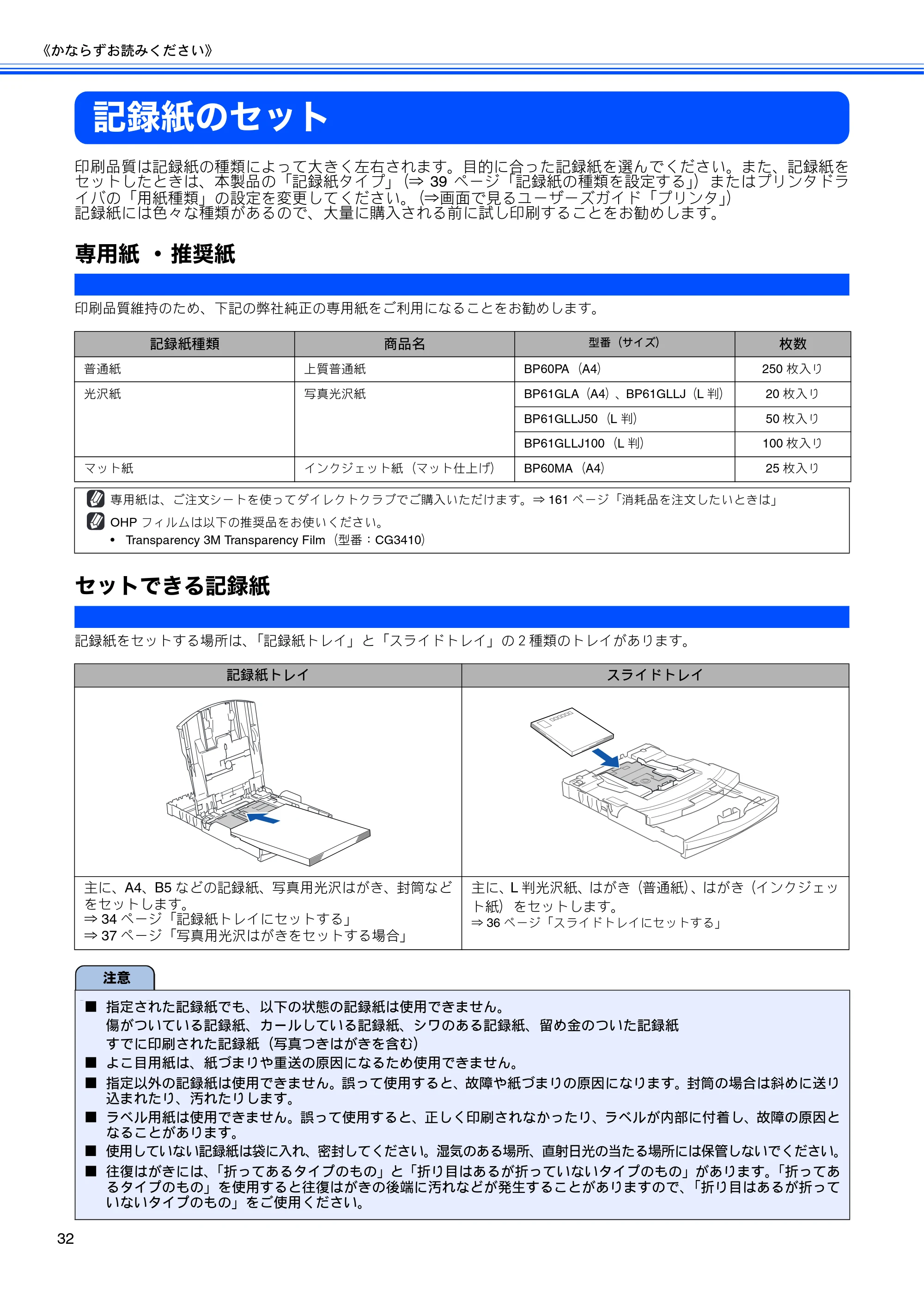 ブラザー MFC-850CDN / MFC-850CDWN / MFC-860CDN 取扱説明書(本体) — 記録紙のセット — 原本ページ — 34ページ