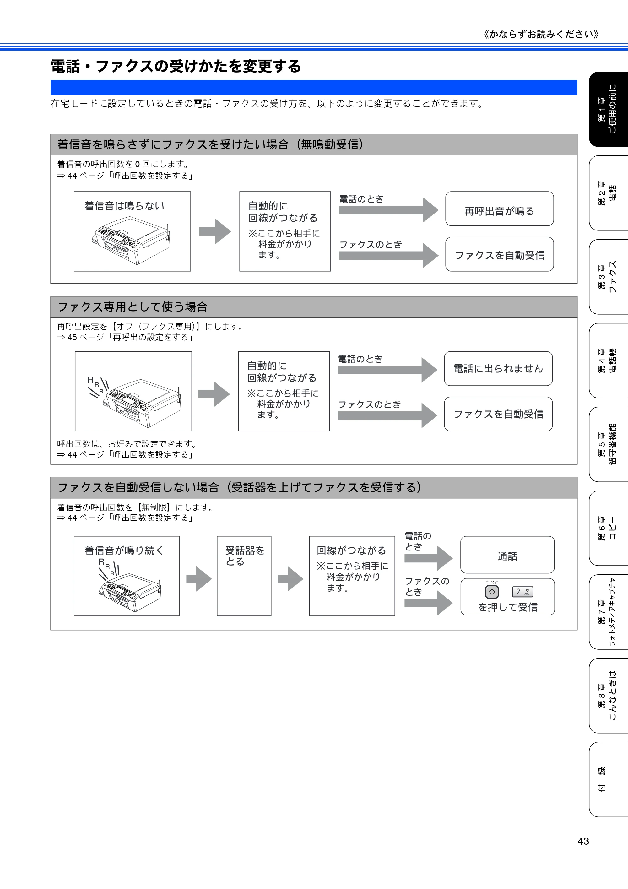 ブラザー MFC-850CDN / MFC-850CDWN / MFC-860CDN 取扱説明書(本体) — 電話・ファクスの受けかたを変更する — 原本ページ — 45ページ