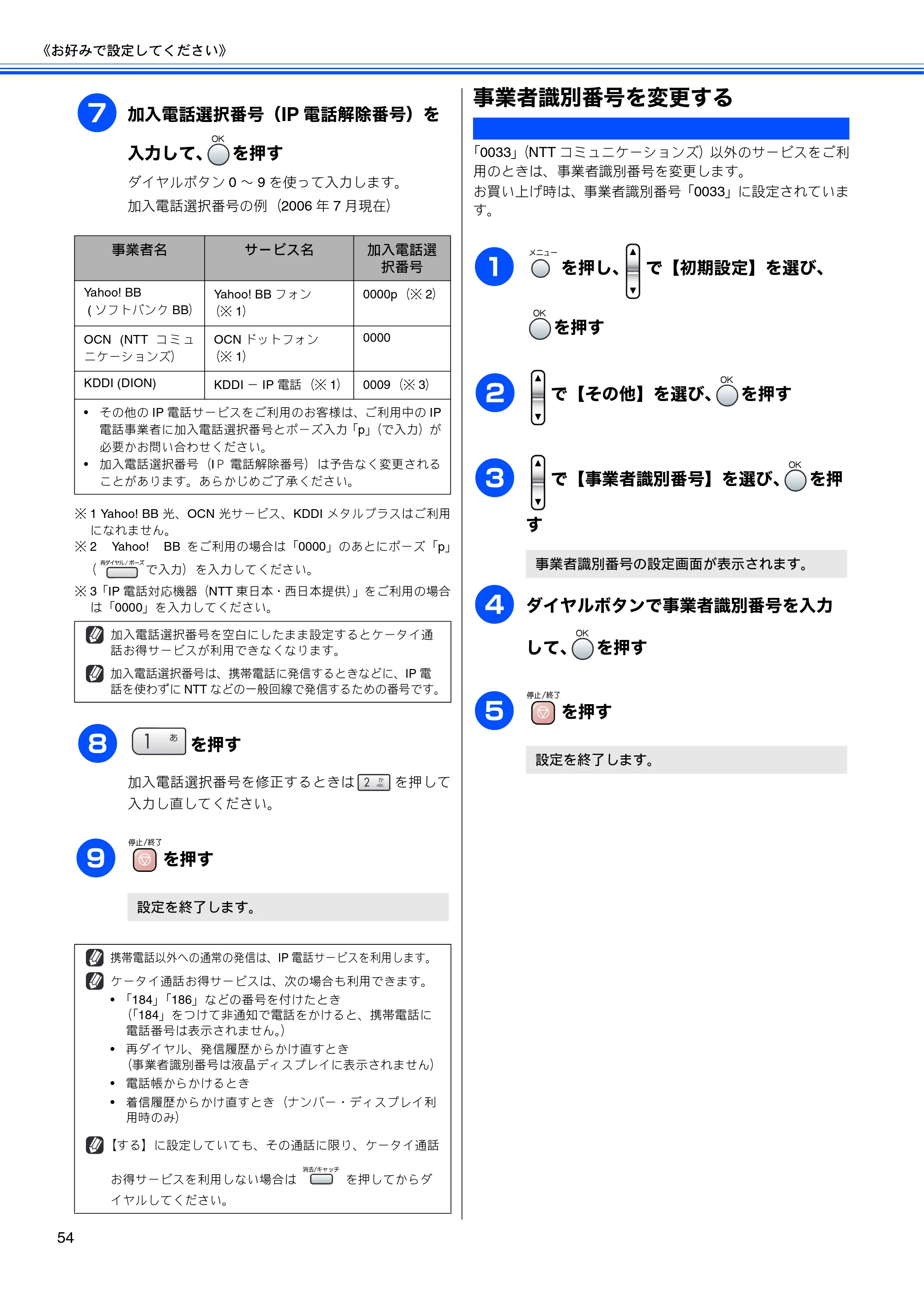 ブラザー MFC-850CDN / MFC-850CDWN / MFC-860CDN 取扱説明書(本体) — 事業者識別番号を変更する — 原本ページ — 56ページ