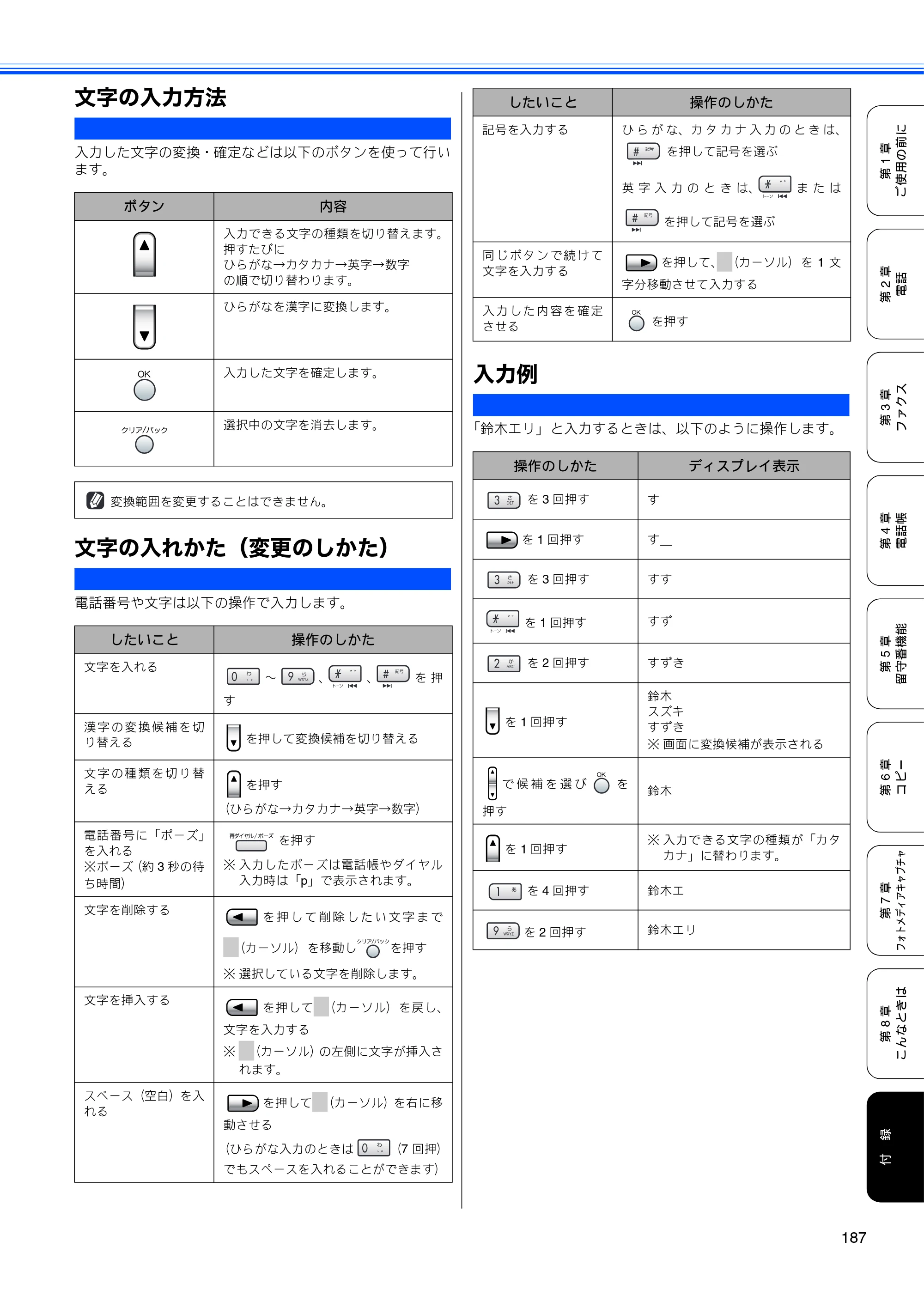 ブラザー MFC-850CDN / MFC-850CDWN / MFC-860CDN 取扱説明書（本体） — 文字の入力方法 — 原本ページ — 189ページ