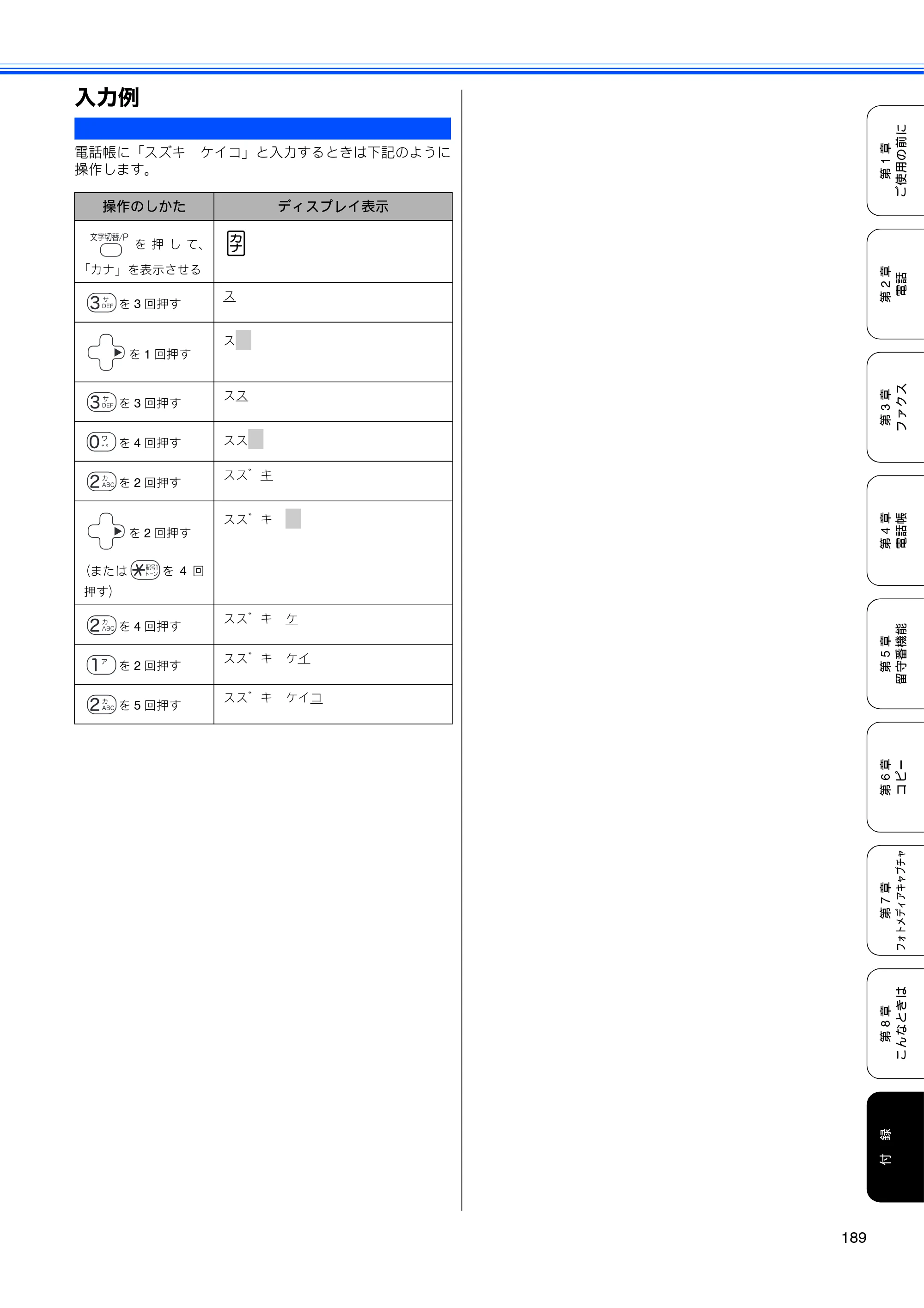 ブラザー MFC-850CDN / MFC-850CDWN / MFC-860CDN 取扱説明書（本体） — 入力例 — 原本ページ — 191ページ