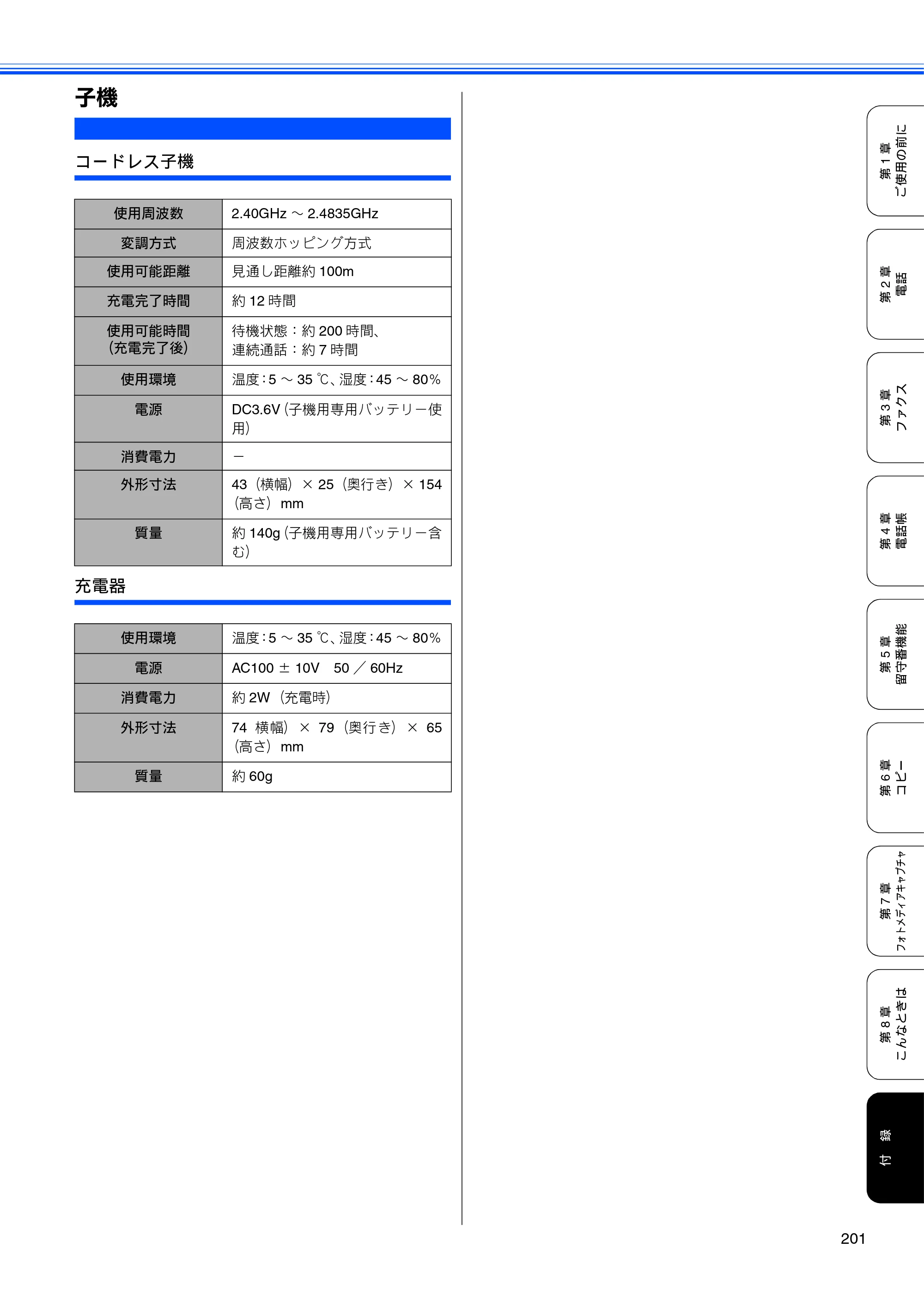 ブラザー MFC-850CDN / MFC-850CDWN / MFC-860CDN 取扱説明書（本体） — 子機 — 原本ページ — 203ページ