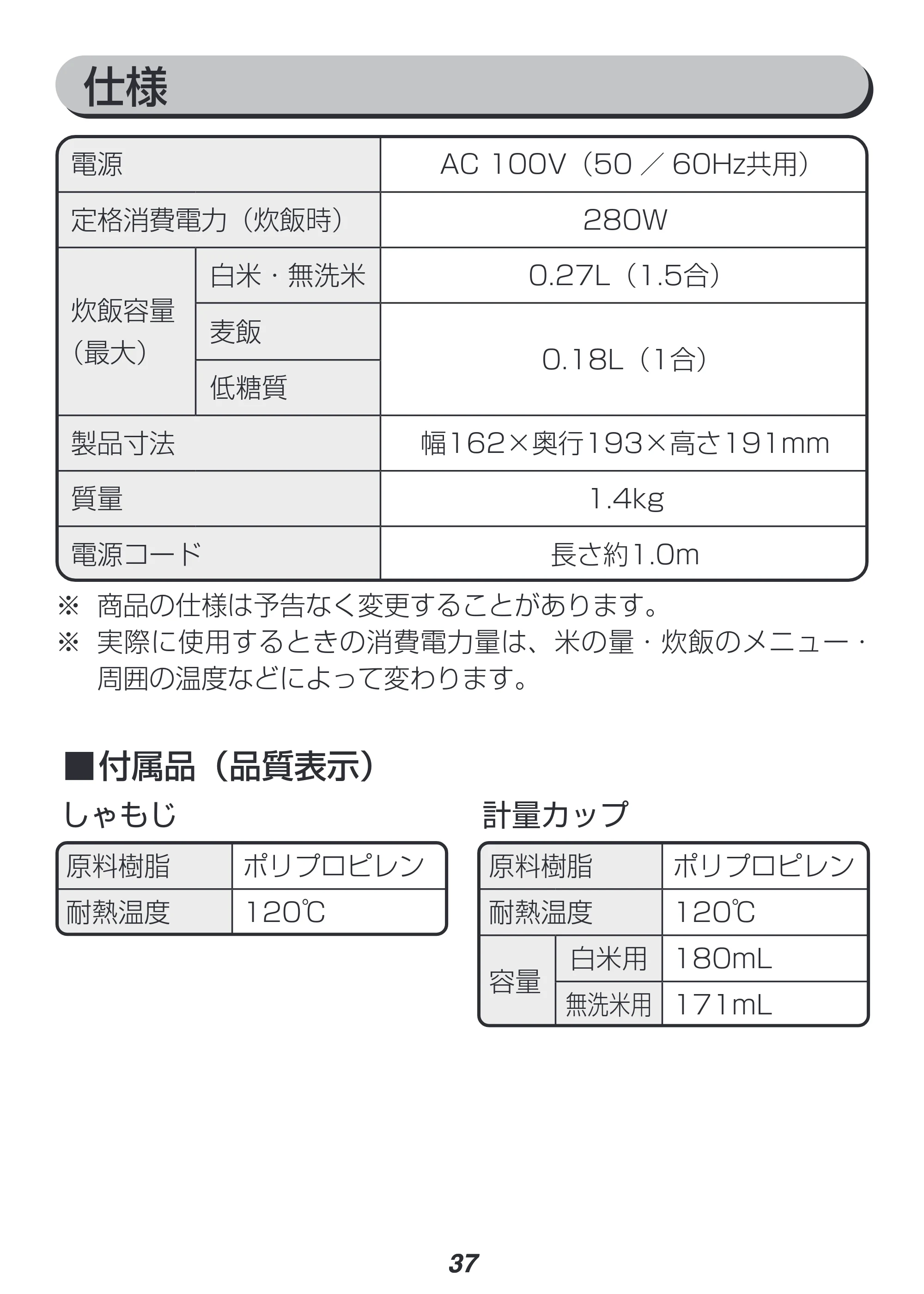 アイリスオーヤマ RC-MF15 取扱説明書 — 原本ページ — 37ページ