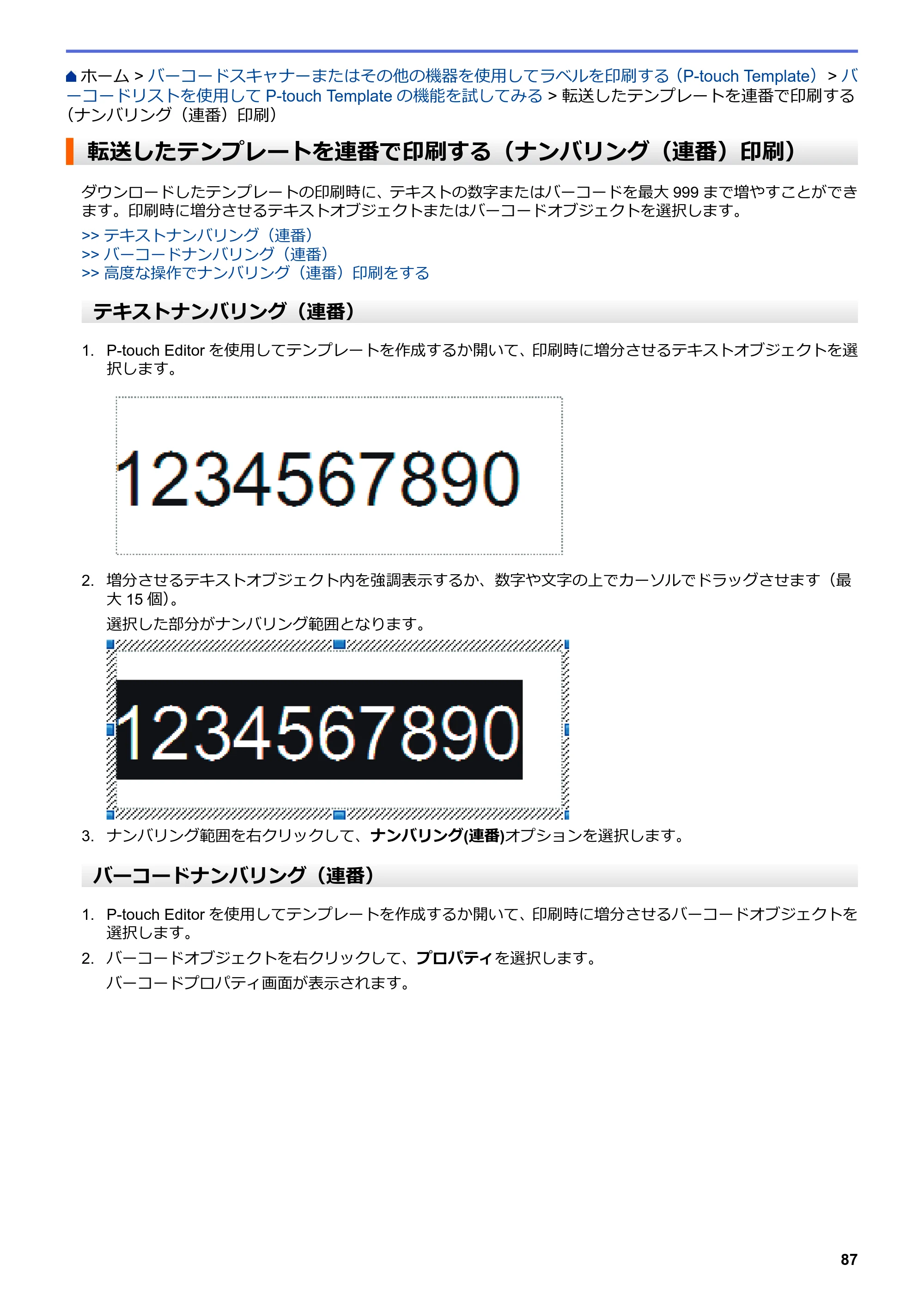 ブラザー TD-4550DNWB ユーザーズガイド — 転送したテンプレートを連番で印刷する（ナンバリング（連番）印刷） — 原本ページ — 91ページ