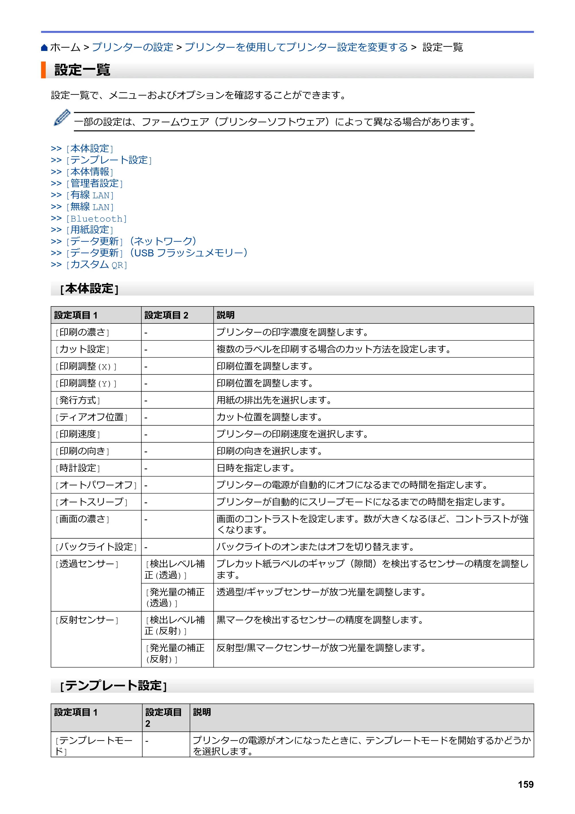 ブラザー TD-4550DNWB ユーザーズガイド — 設定一覧 — 原本ページ — 163ページ