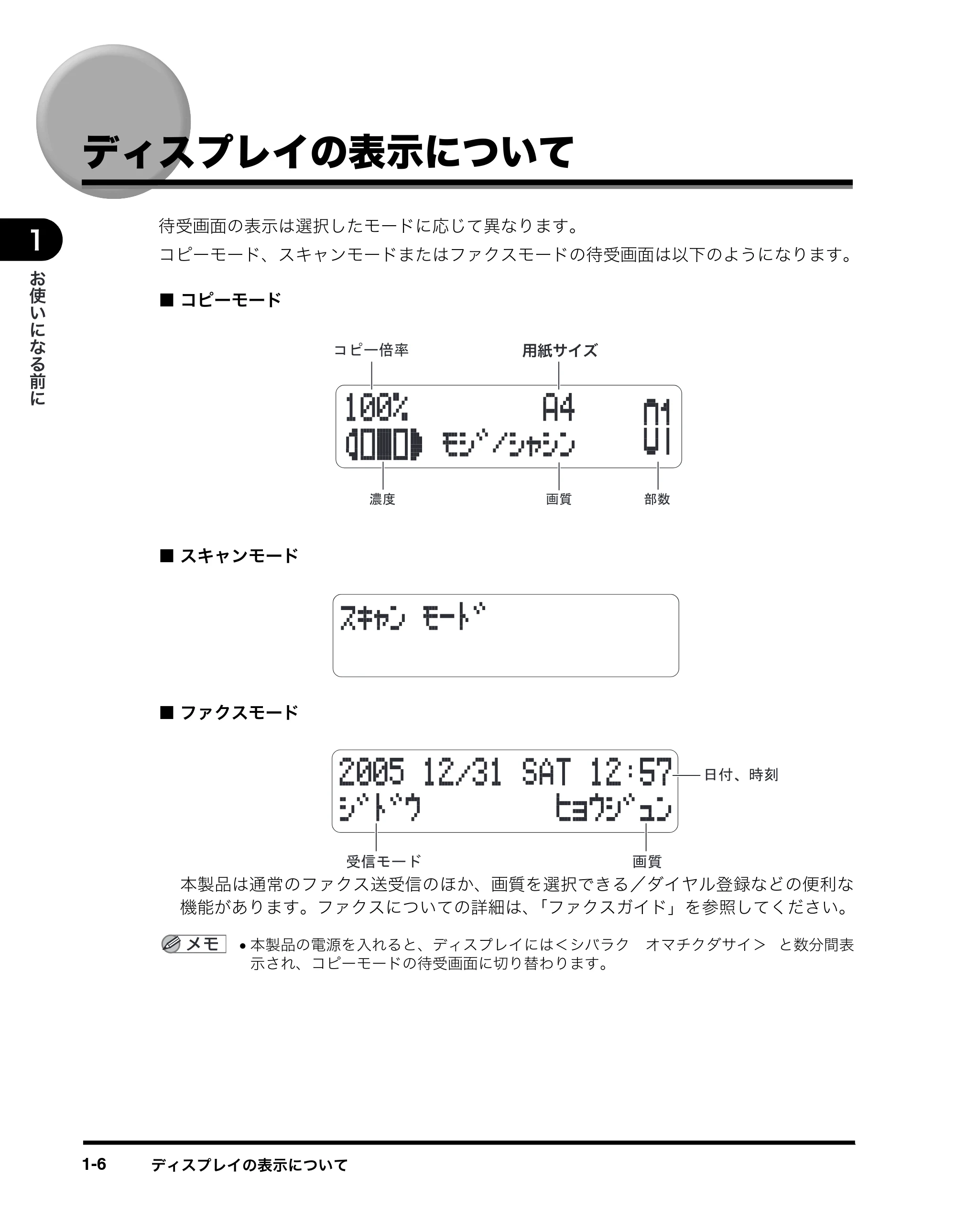 キヤノン MF8180 ユーザーズガイド （PDF形式／6.35Mバイト） — ディスプレイの表示について — 原本ページ — 27ページ