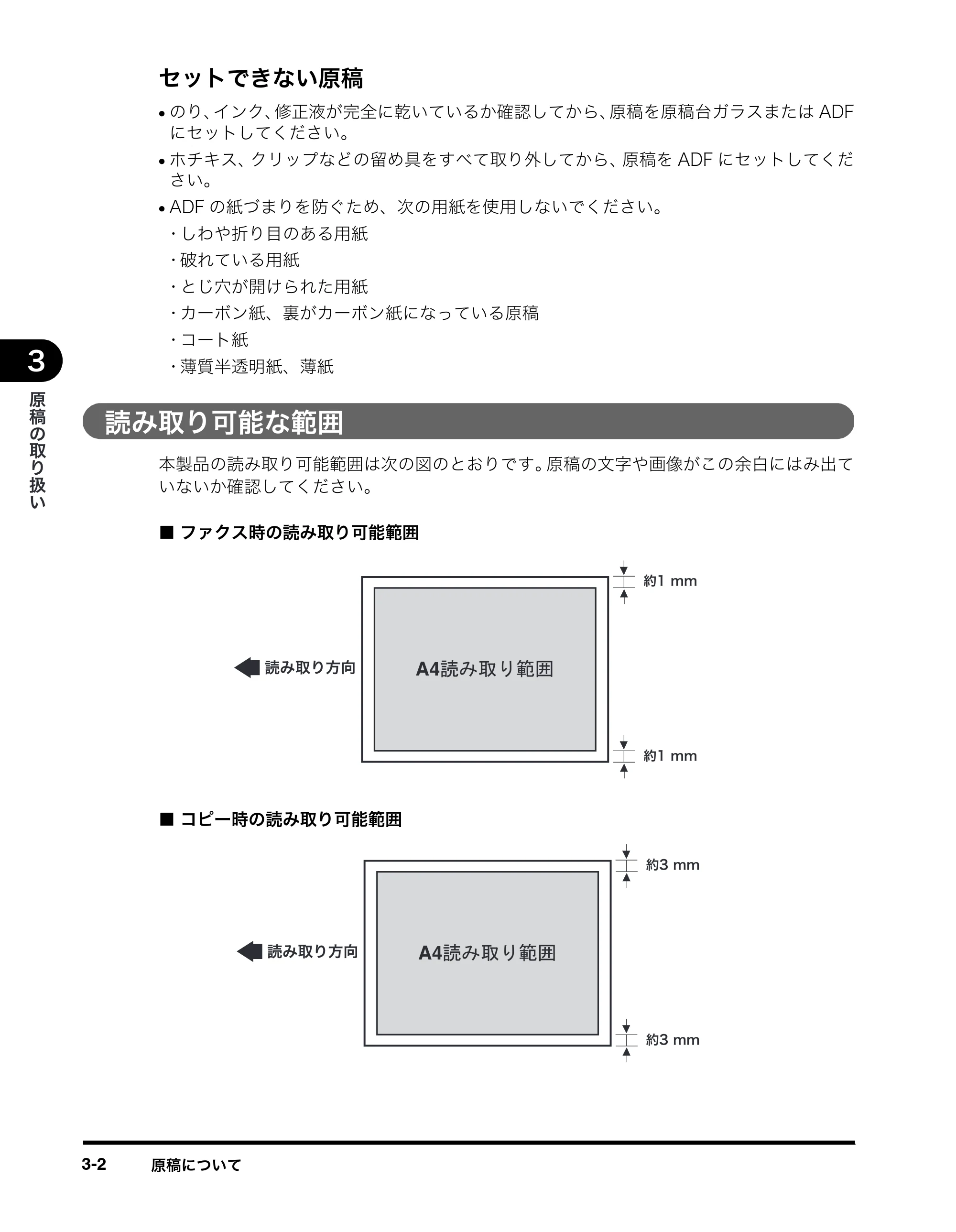 キヤノン MF8180 ユーザーズガイド （PDF形式／6.35Mバイト） — 読み取り可能な範囲 — 原本ページ — 54ページ