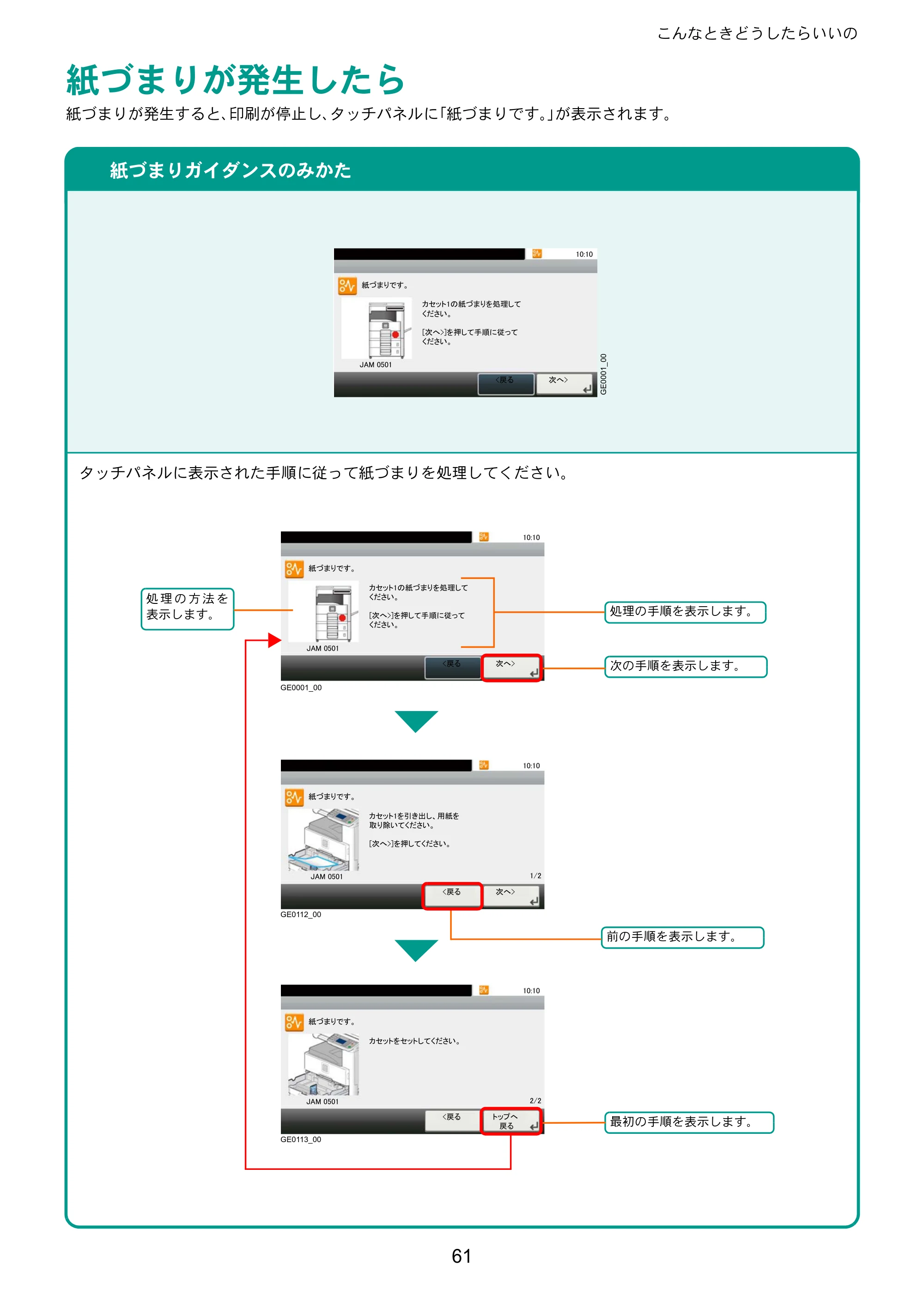 京セラ TASKalfa 206ci / TASKalfa 256ci TASKalfa 206ci/TASKalfa 256ci クイックガイド — 紙づまりが発生したら — 原本ページ — 61ページ