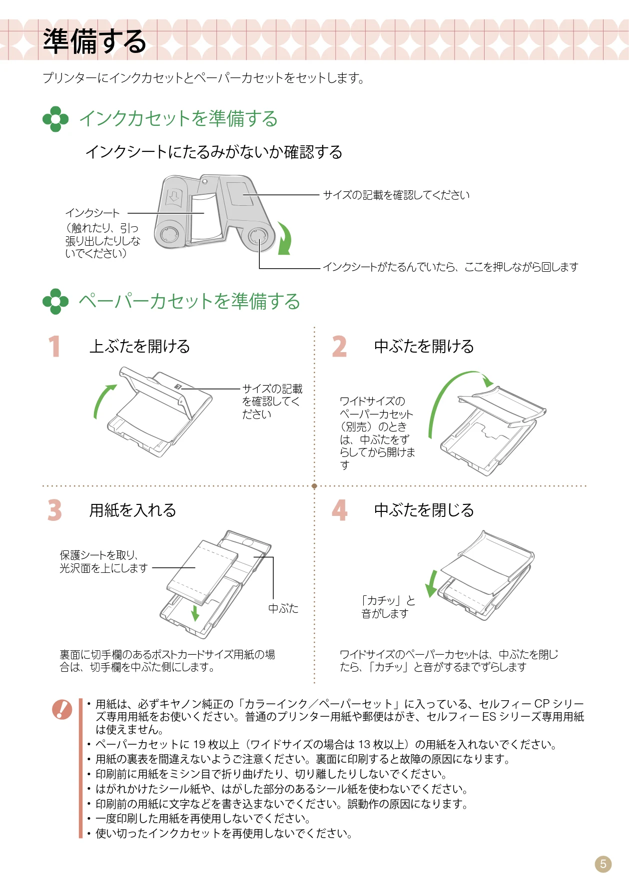 キヤノン SELPHY CP760 プリントガイド (PDF形式/7.86Mバイト) — 準備する — 図版 5-1 — 5ページ