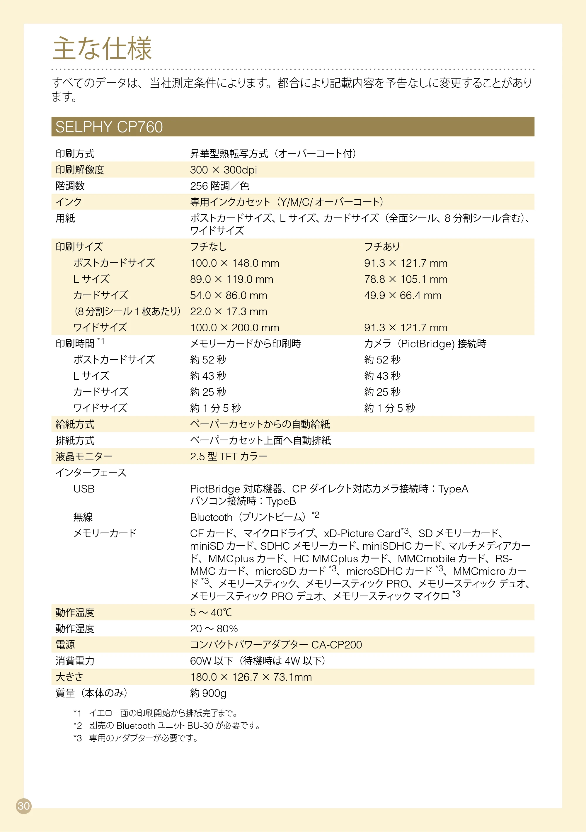 キヤノン SELPHY CP760 プリントガイド （PDF形式／7.86Mバイト） — 主な仕様 — 原本ページ — 30ページ