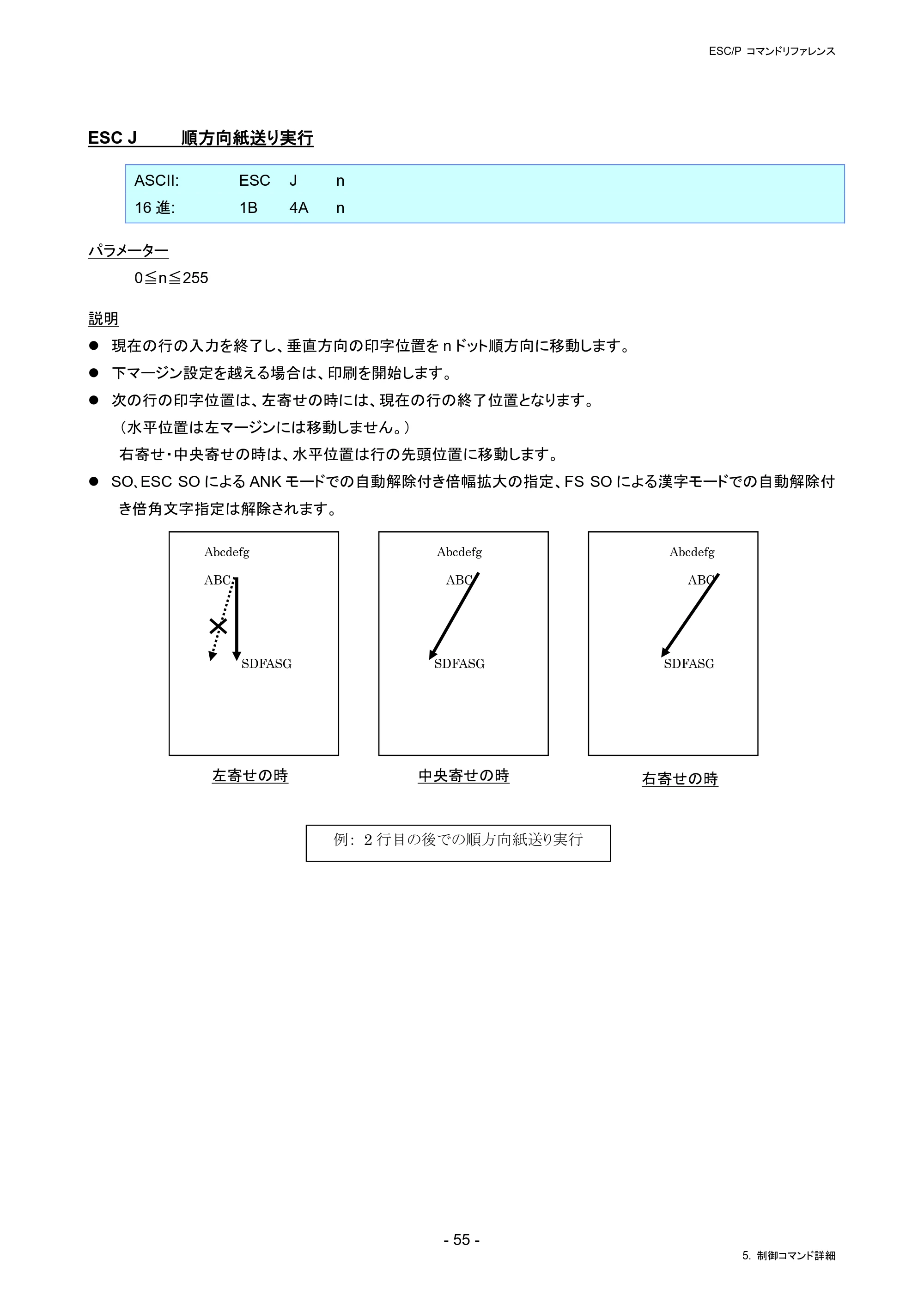 ブラザー RJ-4230B / RJ-4250WB / TD-2130N/ 2130NSA ESC/Pコマンドリファレンス — ESC J 順方向紙送り実行 — 原本ページ — 61ページ