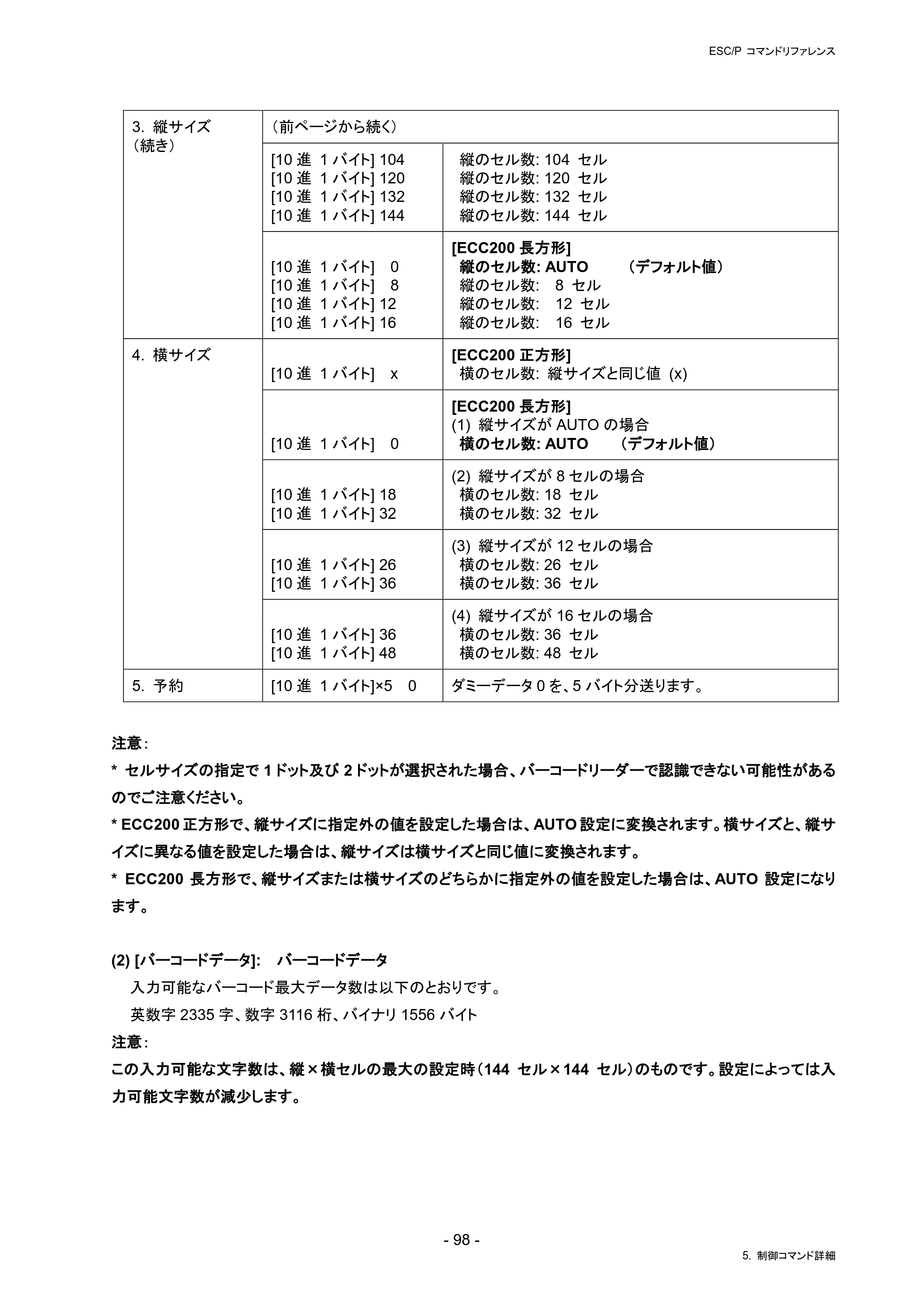 ブラザー RJ-4230B / RJ-4250WB / TD-2130N/ 2130NSA ESC/Pコマンドリファレンス — 原本ページ — 104ページ