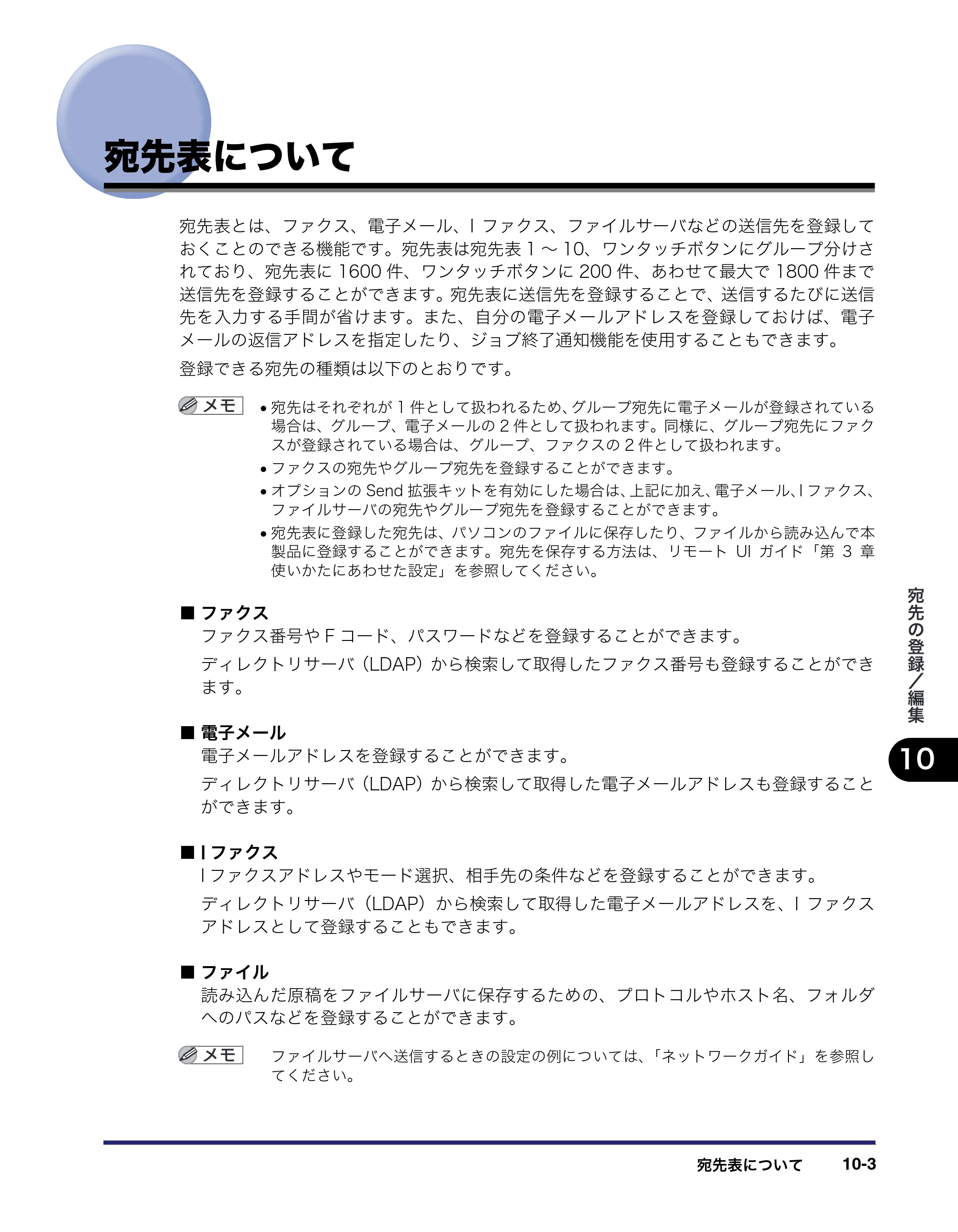 キヤノン iR C2550F 送信／ファクスガイド （PDF形式／21.93Mバイト） — 宛先表について — 原本ページ — 245ページ