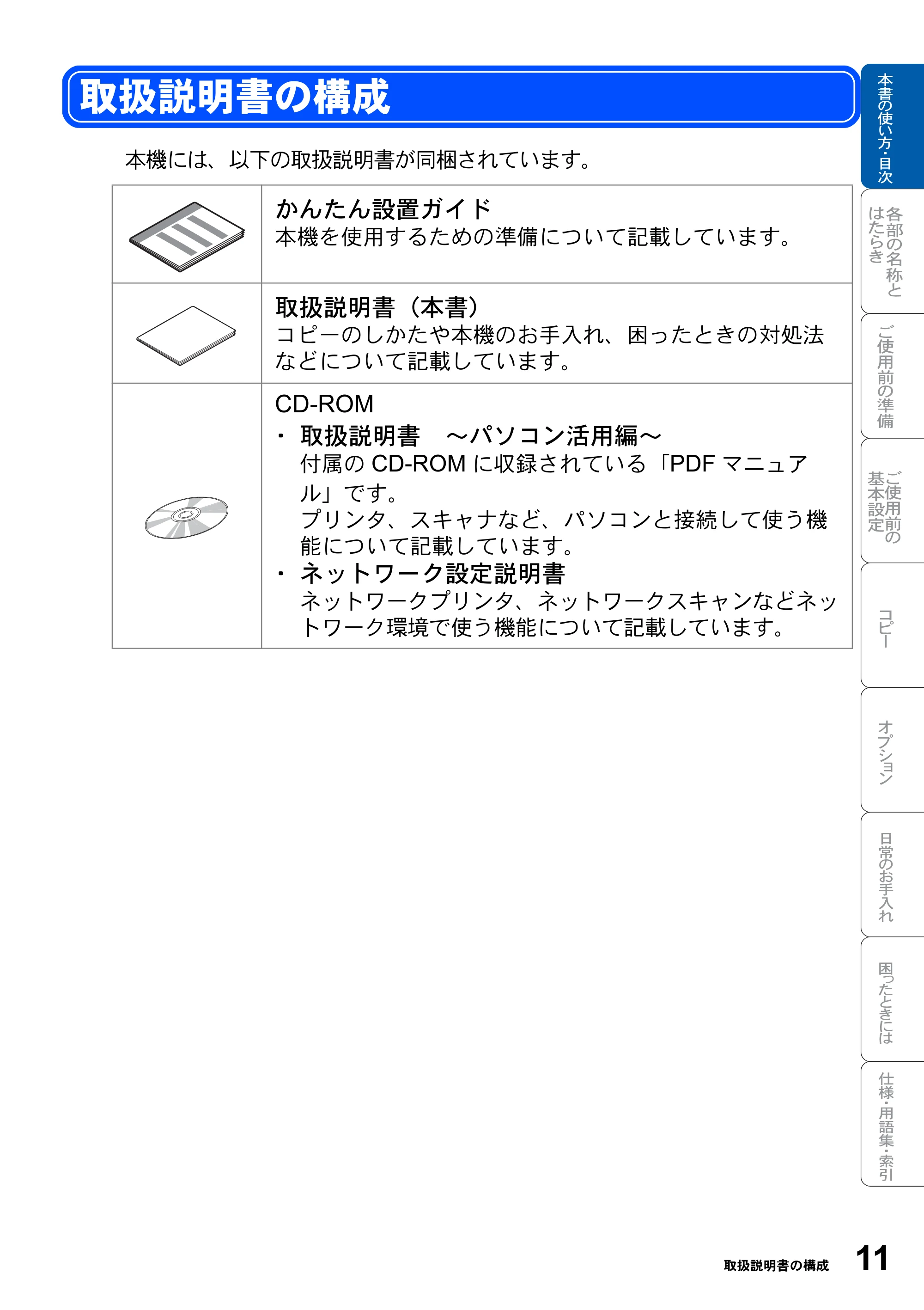 ブラザー DCP-8025JN 取扱説明書（本体） — 取扱説明書の構成 — 原本ページ — 11ページ