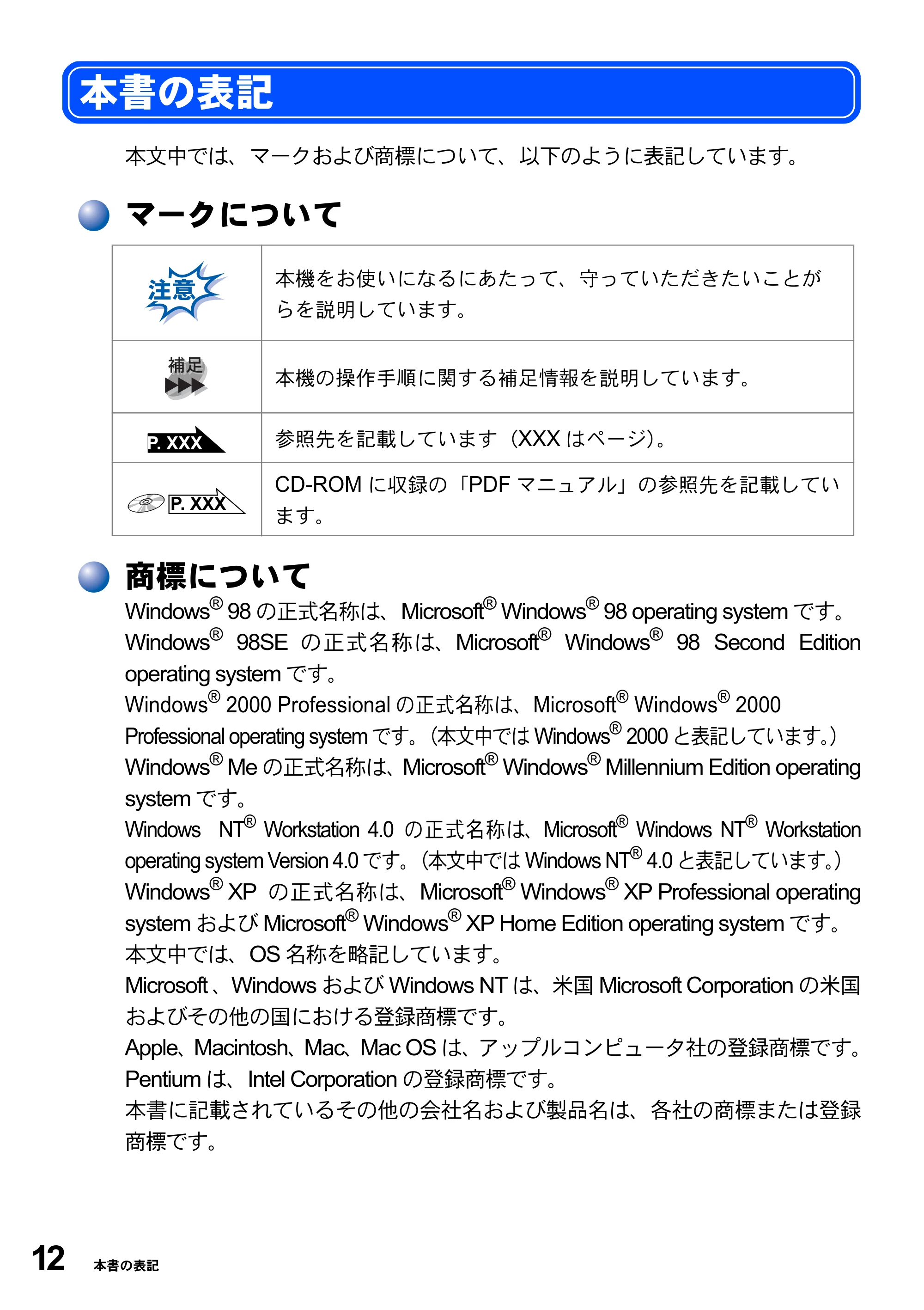 ブラザー DCP-8025JN 取扱説明書（本体） — 本書の表記 — 原本ページ — 12ページ