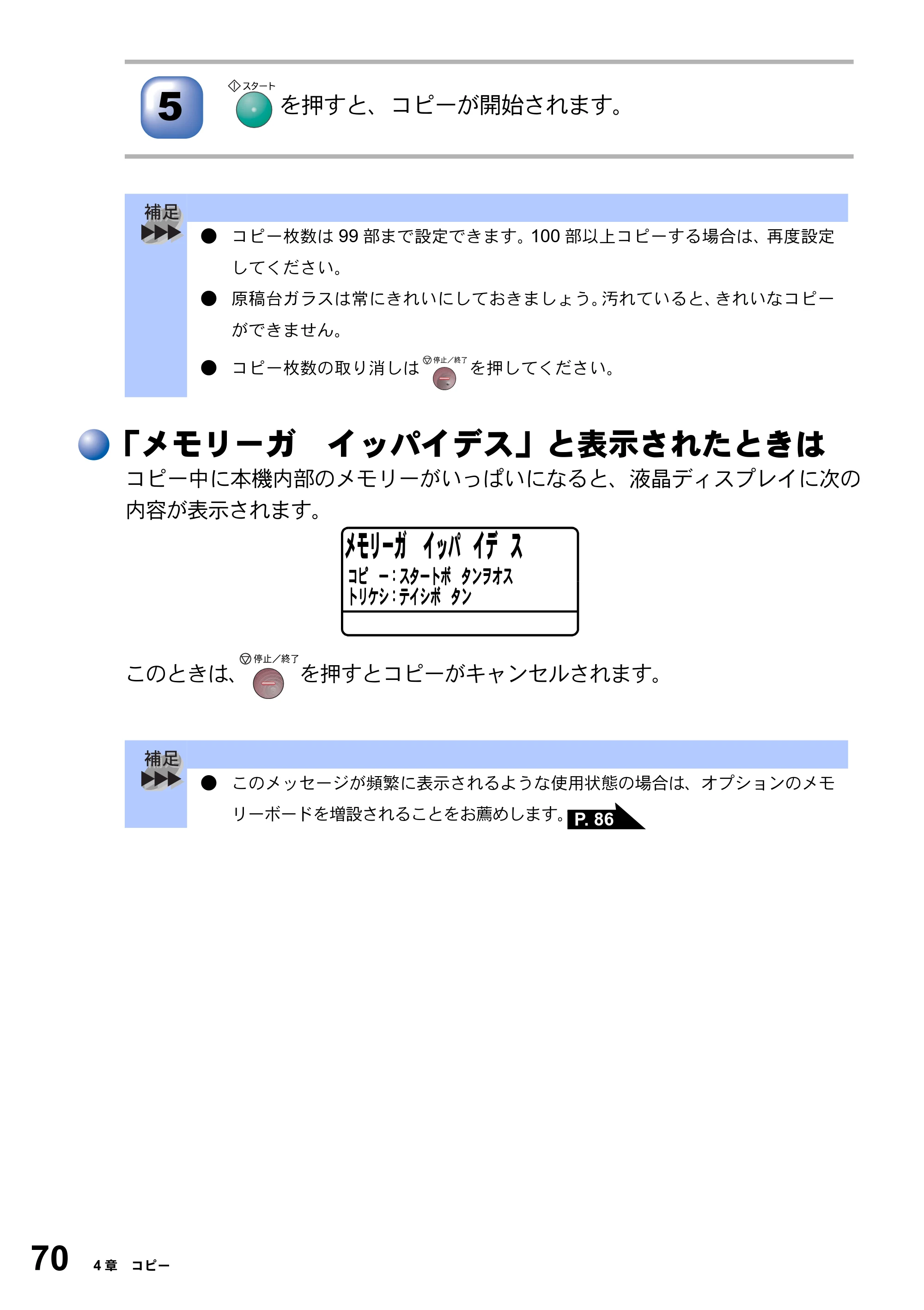 ブラザー DCP-8025JN 取扱説明書（本体） — 「メモリーガ イッパイデス」と表示されたときは — 原本ページ — 70ページ