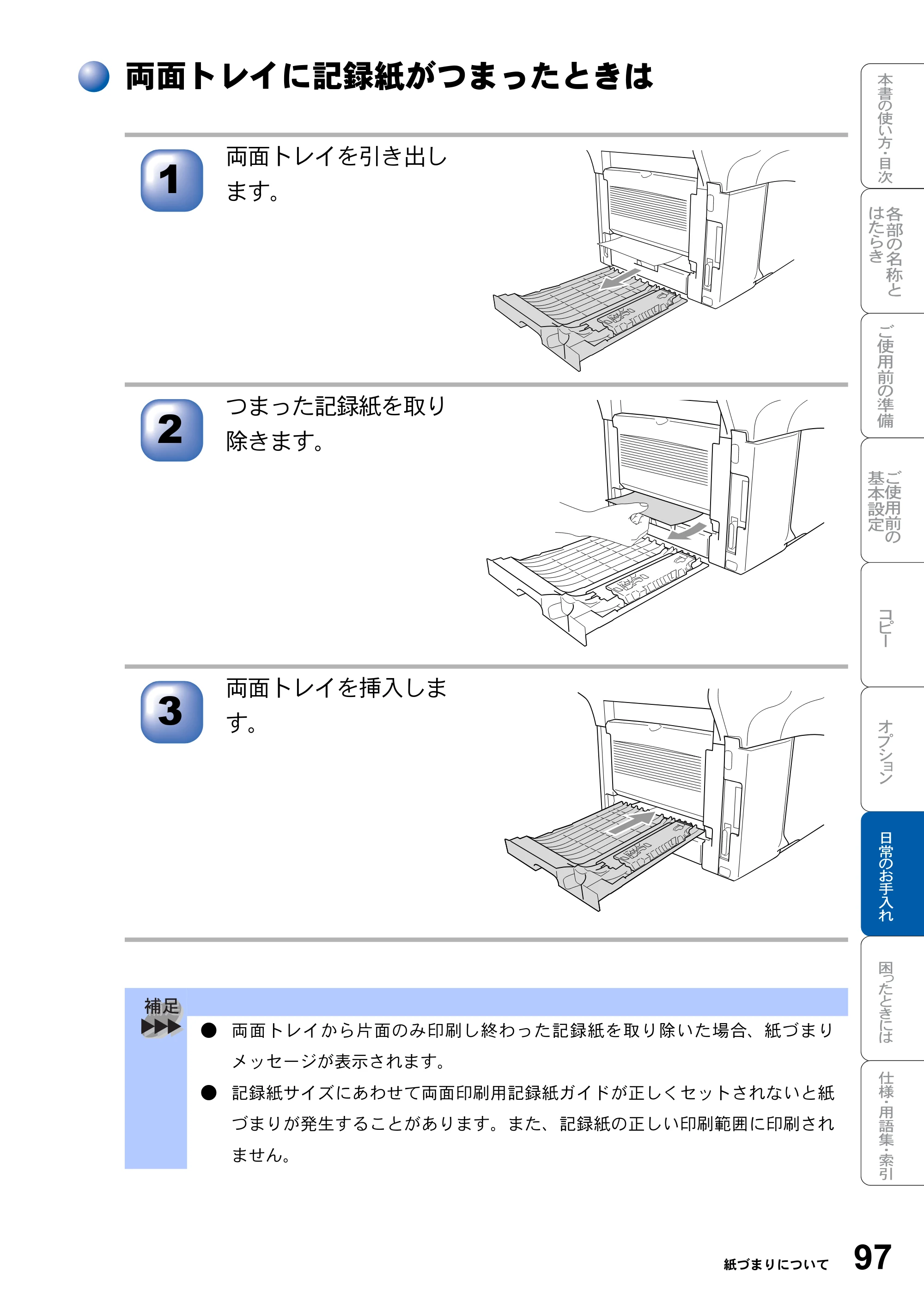 ブラザー DCP-8025JN 取扱説明書（本体） — 両面トレイに記録紙がつまったときは — 原本ページ — 97ページ