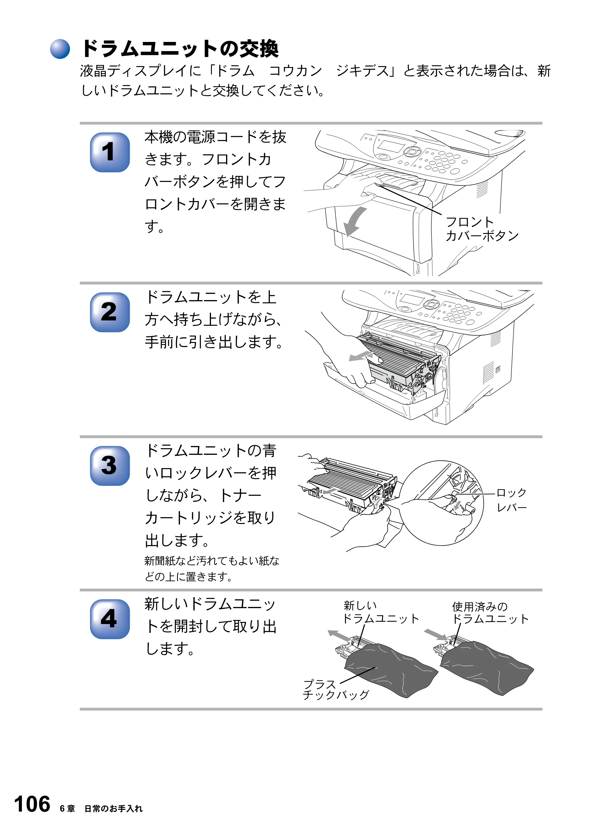 ブラザー DCP-8025JN 取扱説明書（本体） — ドラムユニットの交換 — 原本ページ — 106ページ