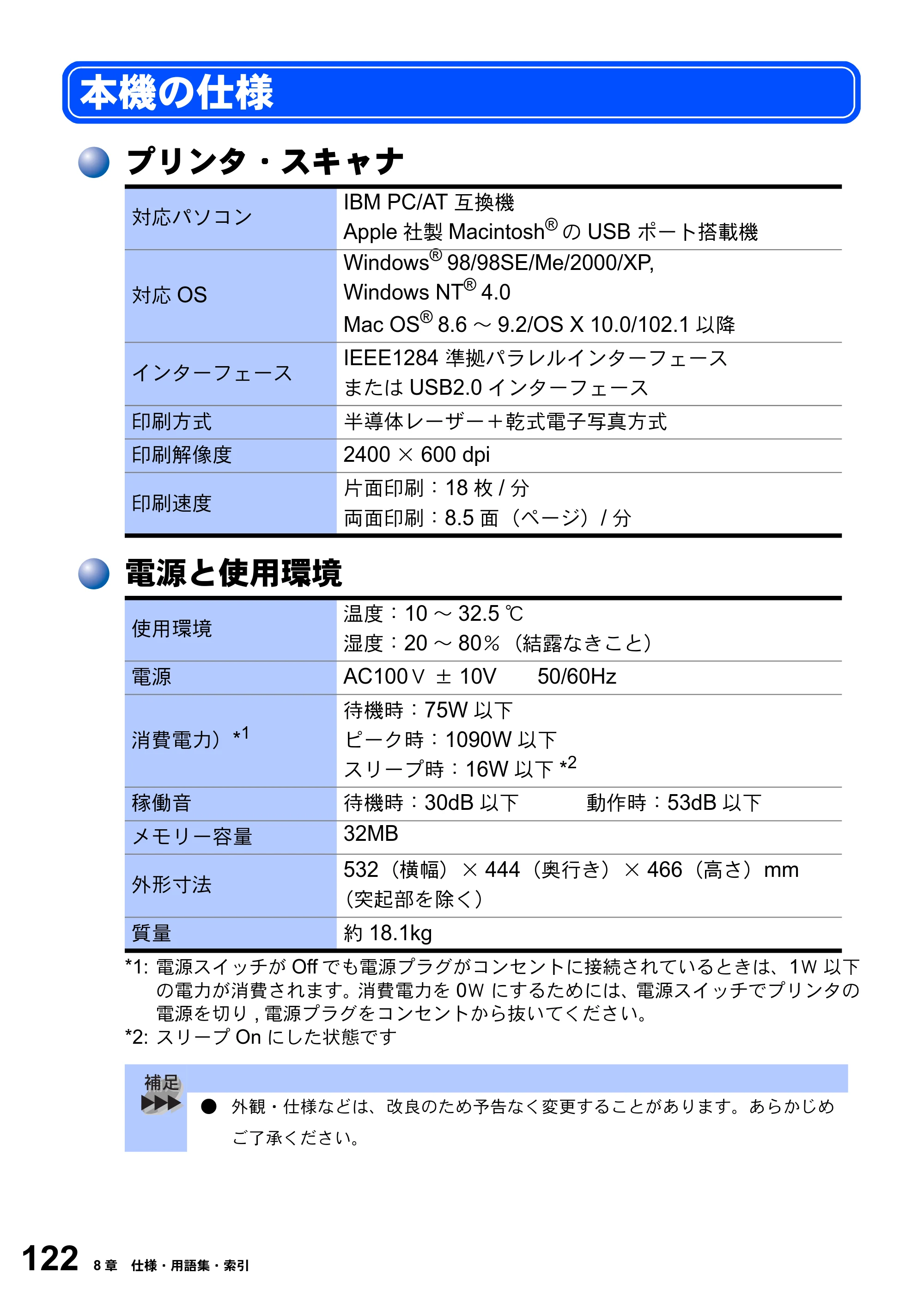 ブラザー DCP-8025JN 取扱説明書（本体） — 本機の仕様 — 原本ページ — 122ページ