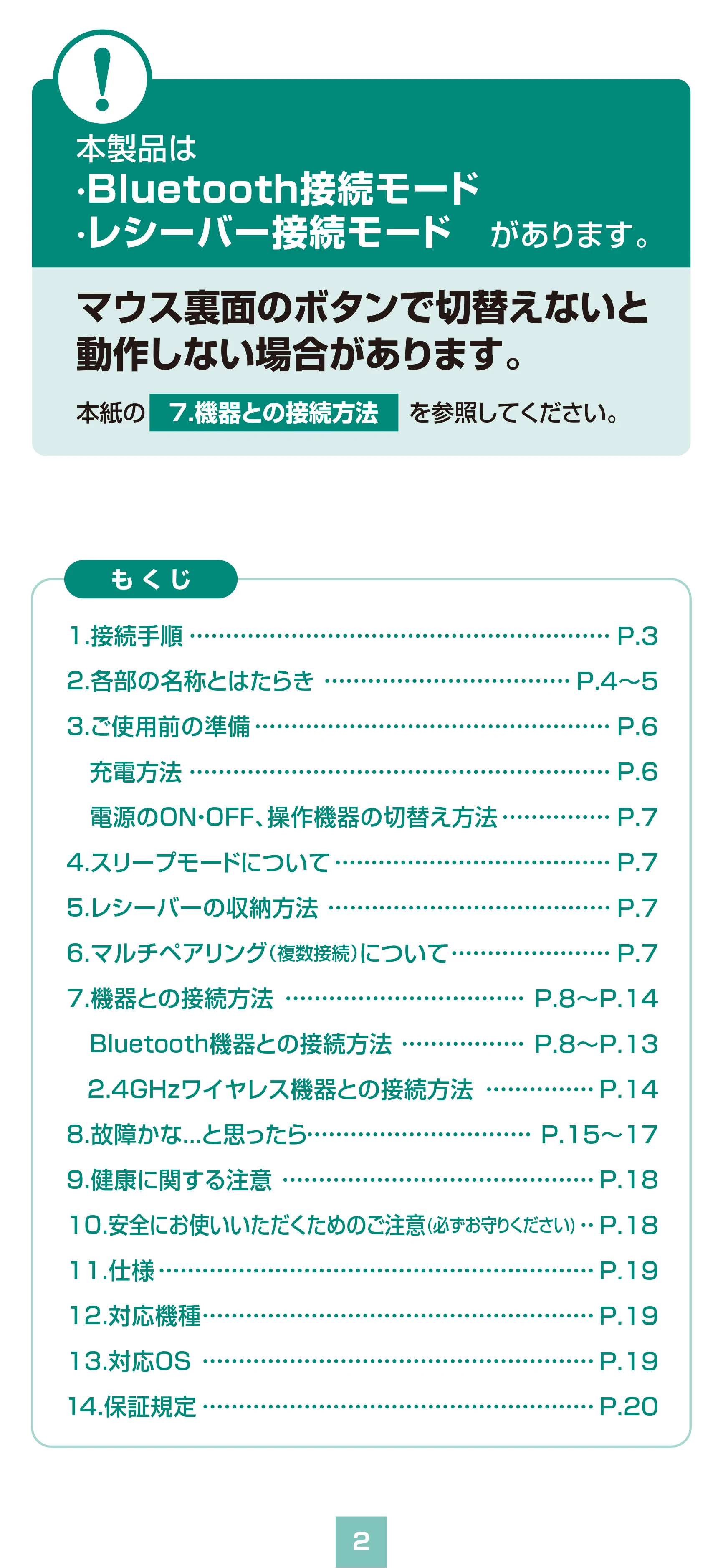 サンワサプライ MA-WBBS310BG / MA-WBBS310BK 取扱説明書 — 原本ページ — 2ページ