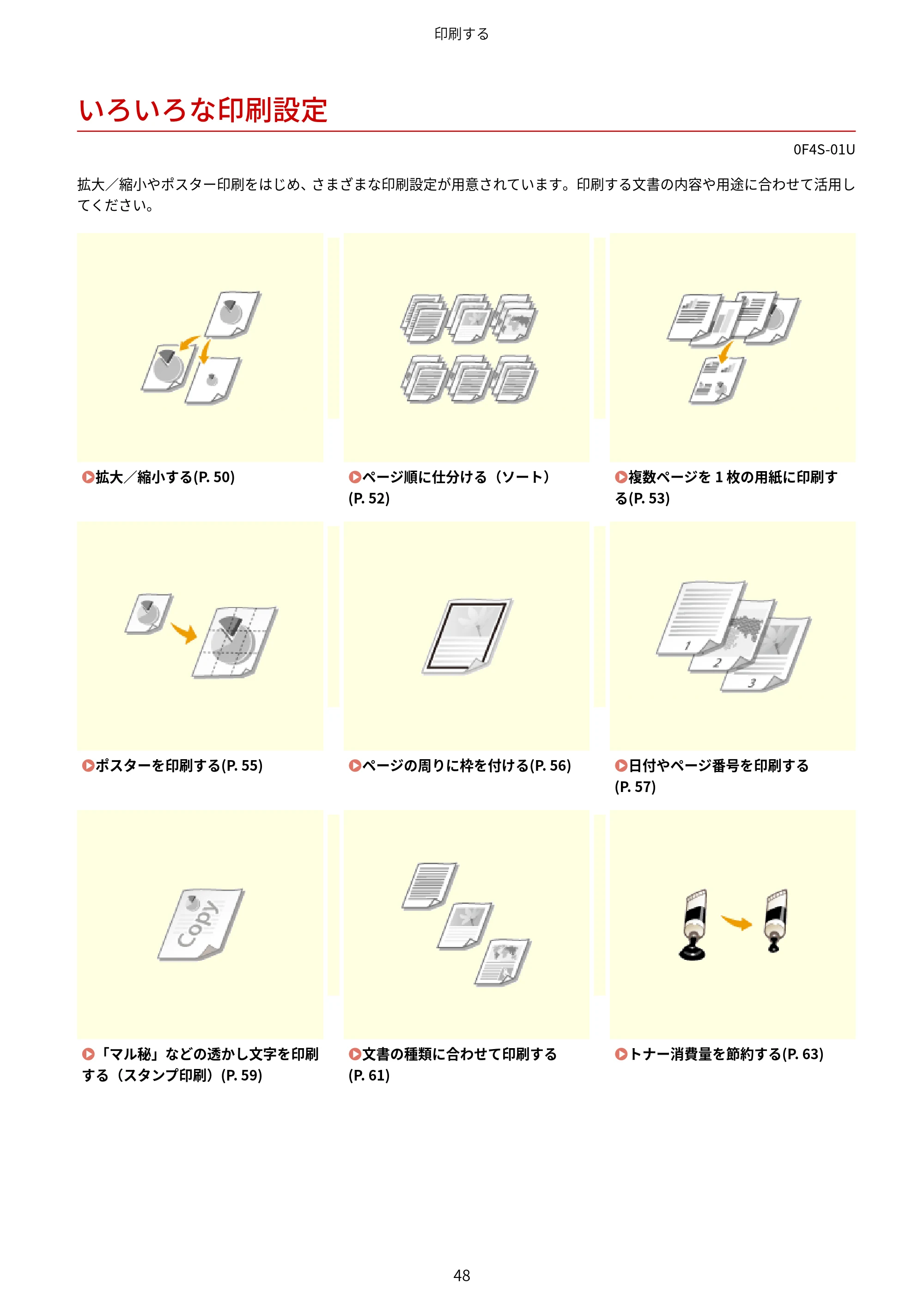 キヤノン LBP6040/LBP6030 ユーザーズガイド（PDF） 2019年11月7日更新（PDF：3.73MB） — いろいろな印刷設定 — 原本ページ — 52ページ