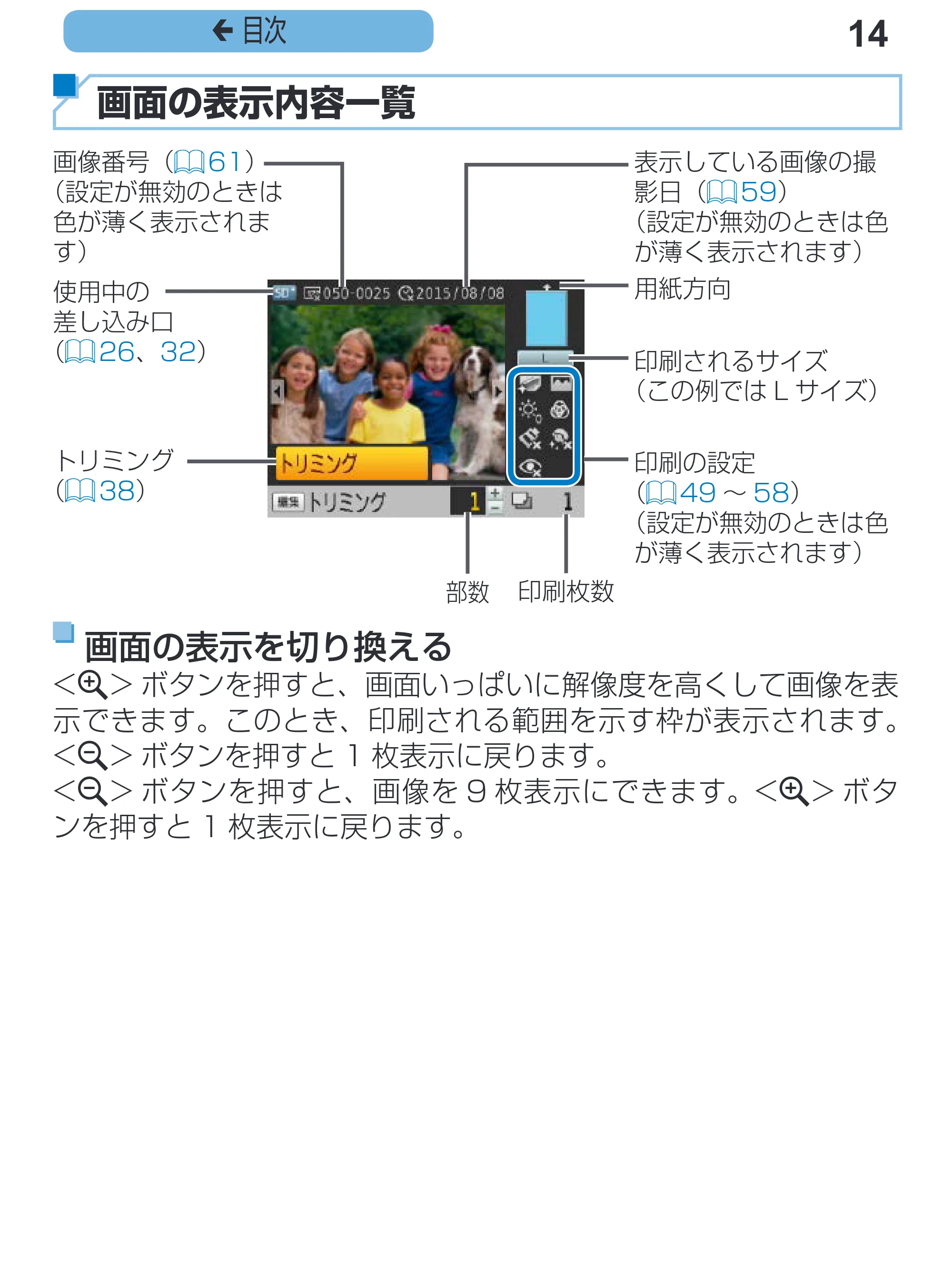 キヤノン SELPHY CP1200 プリンターユーザーガイド(スマートフォン用) (PDF:2.02MB) — 14 ç 目次 — 原本ページ — 14ページ