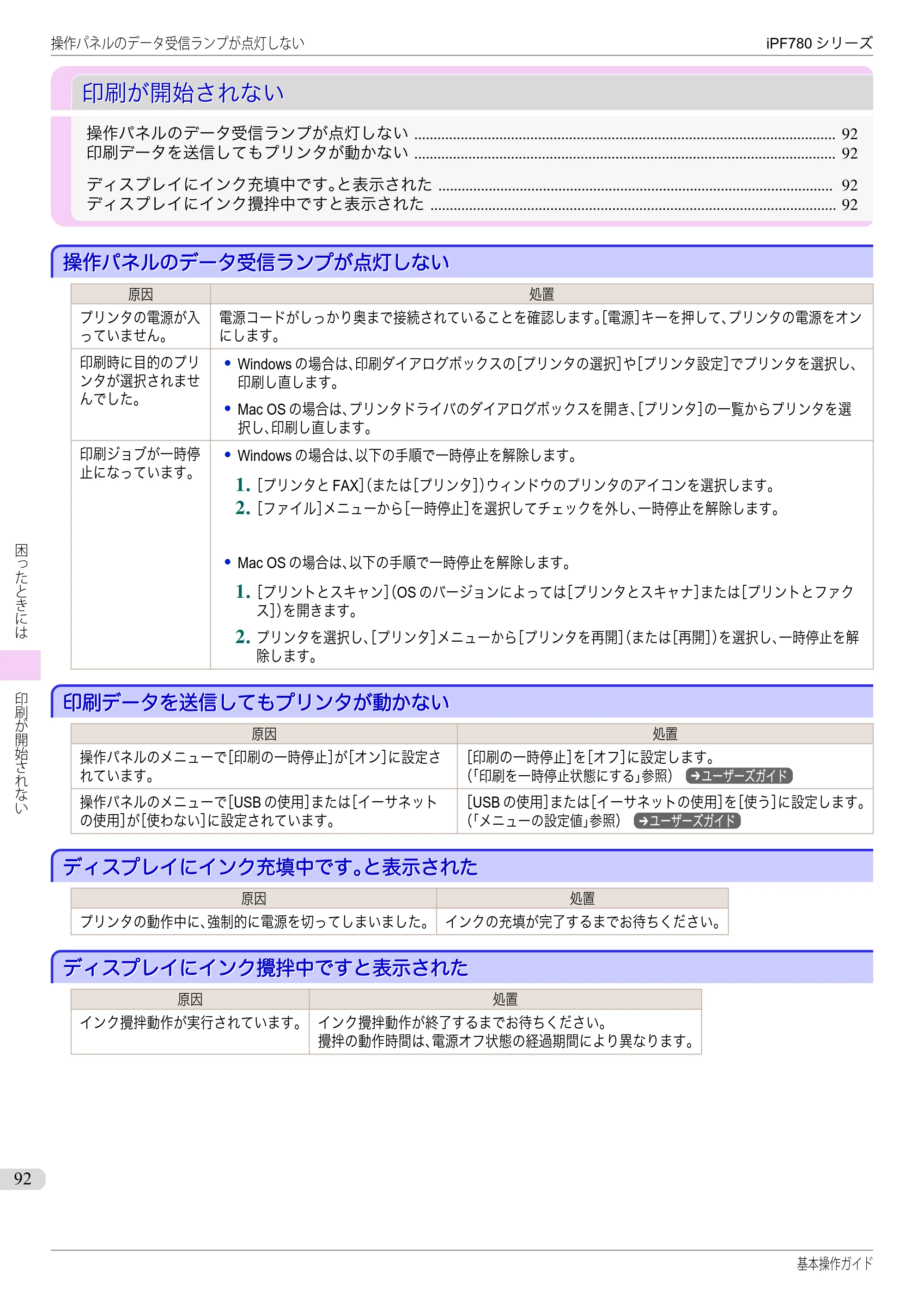 キヤノン iPF680/685/780/785 iPF780 基本操作ガイド（PDF：11.2MB） — 印刷が開始されない — 原本ページ — 92ページ