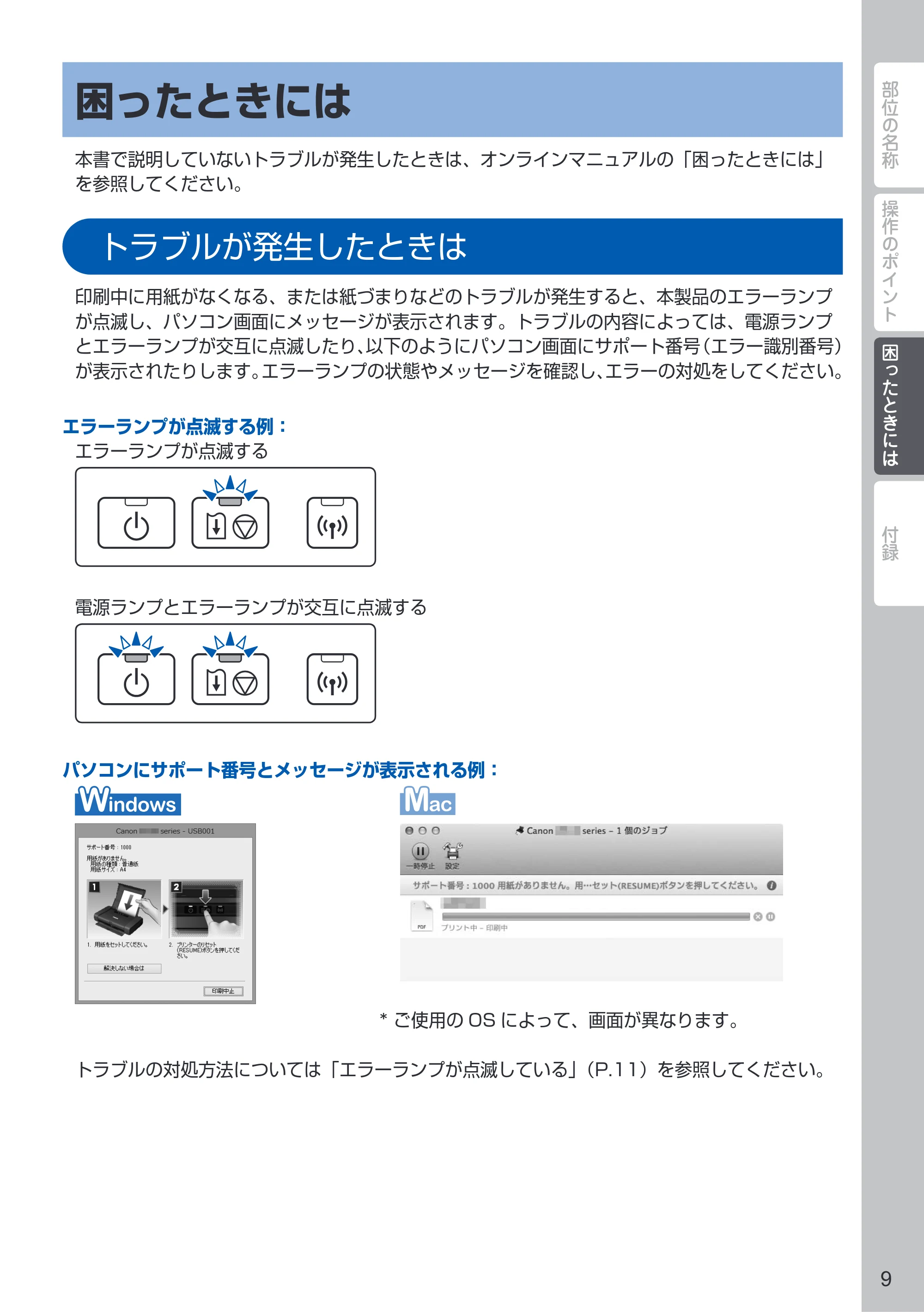 キヤノン PIXUS iP110 PIXUS 早わかり（PDF：2.62MB） — 困ったときには — 原本ページ — 11ページ