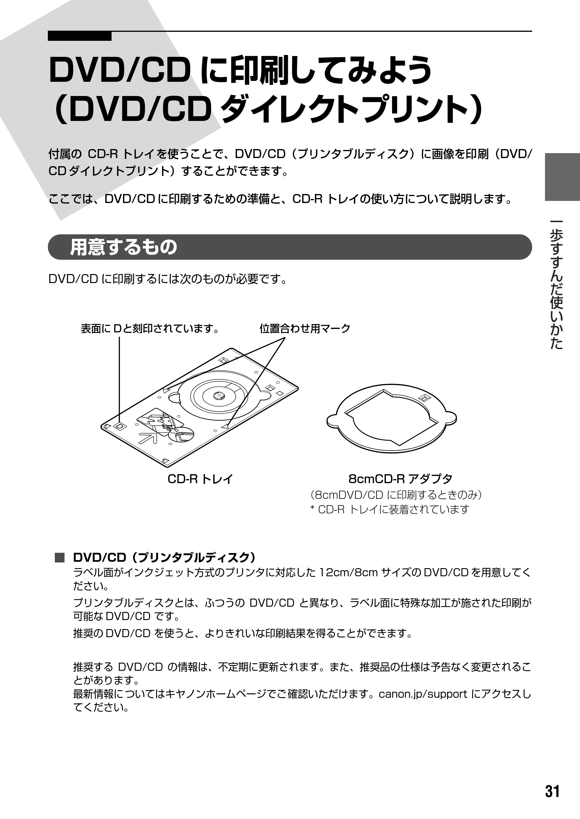 キヤノン PIXUS MP830 操作ガイド（パソコン操作編） （PDF形式／16.21Mバイト） — CD-R トレイの取り付け — 原本ページ — 33ページ