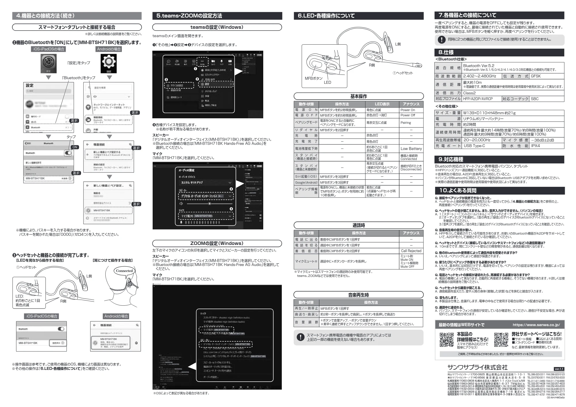 サンワサプライ MM-BTSH71BK 取扱説明書 — 原本ページ — 2ページ