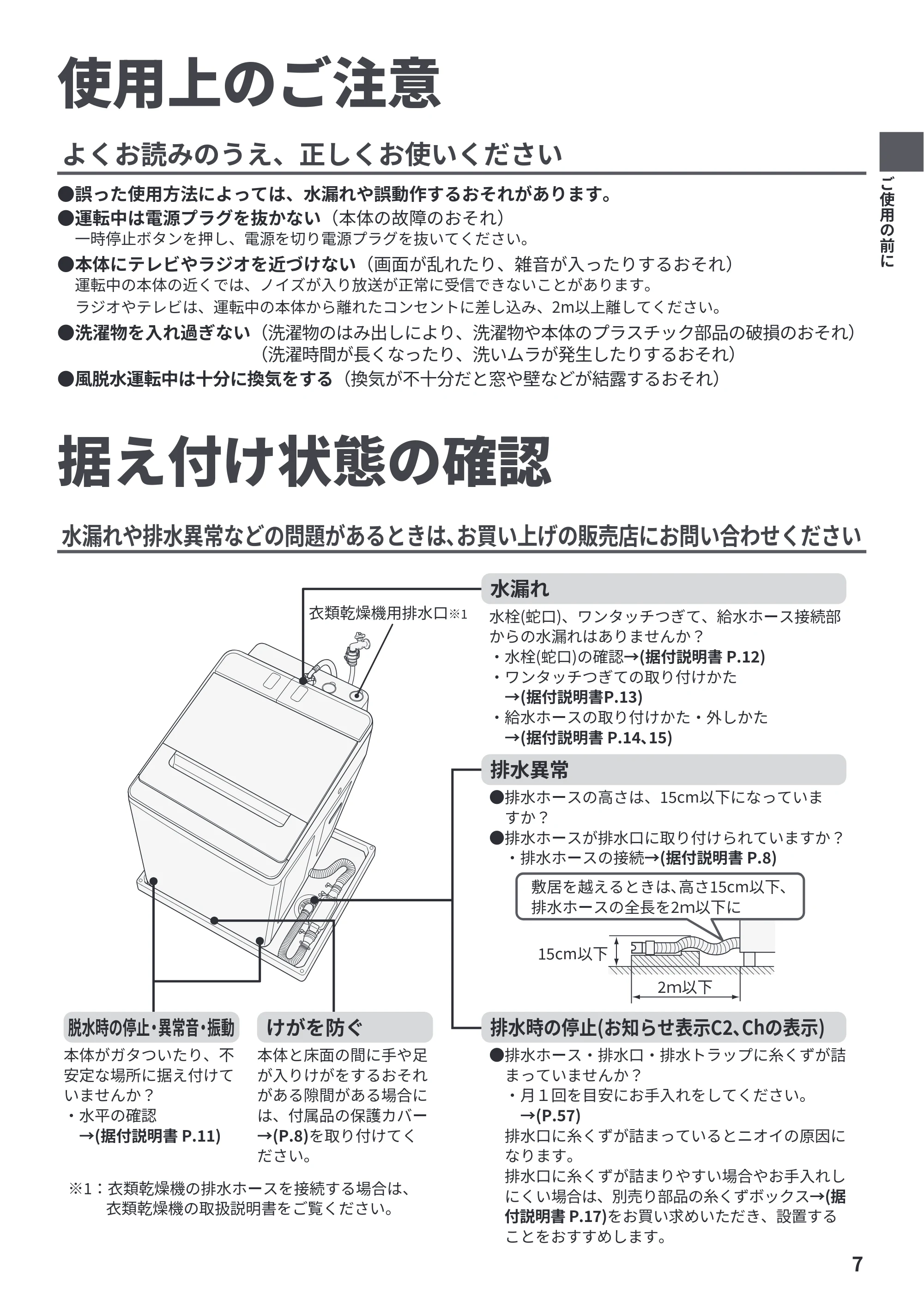 日立 BW-X100PE6 / BW-X90PE6 取扱説明書 — 使用上のご注意 — 原本ページ — 7ページ
