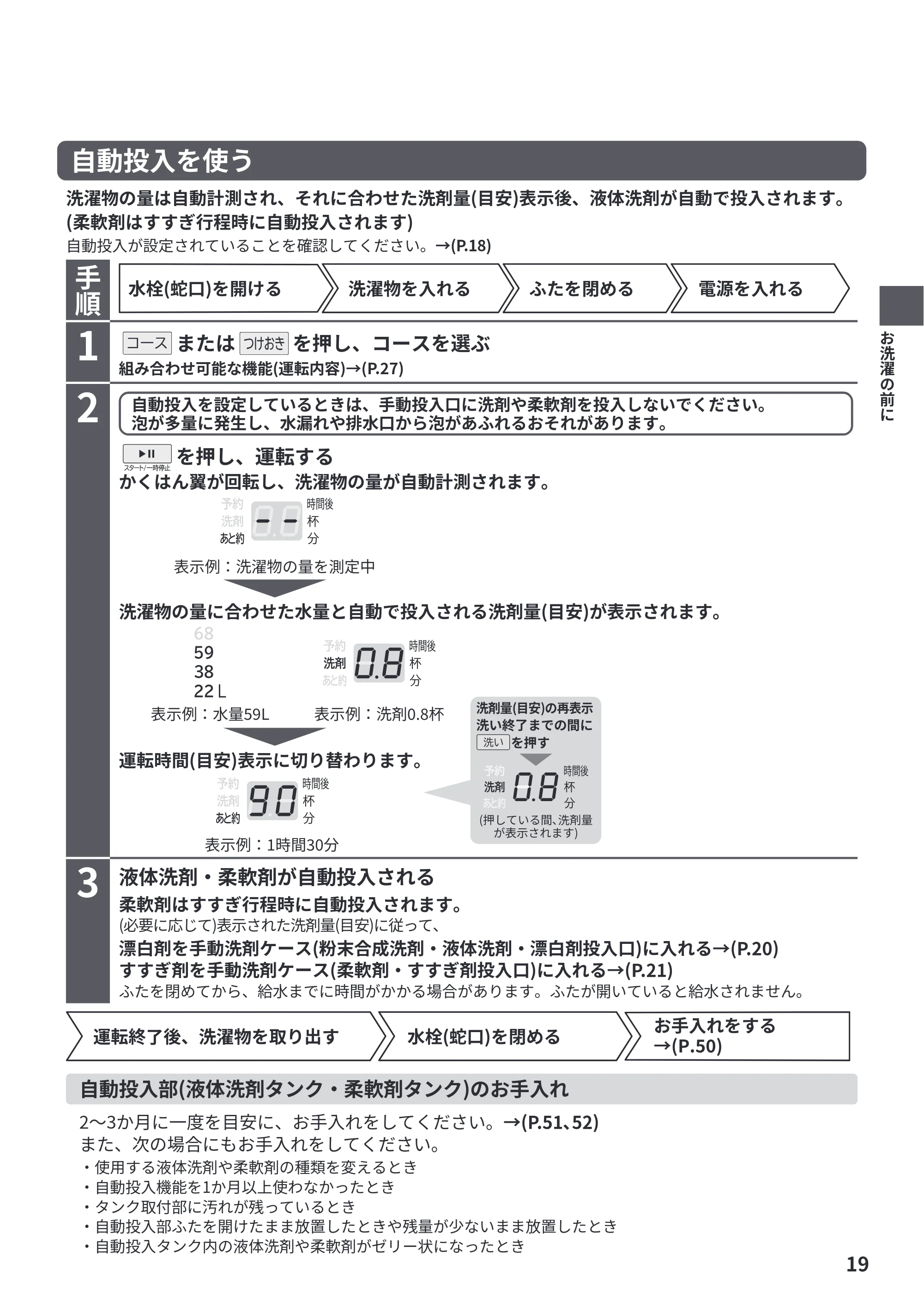 日立 BW-X100PE6 / BW-X90PE6 取扱説明書 — 原本ページ — 19ページ