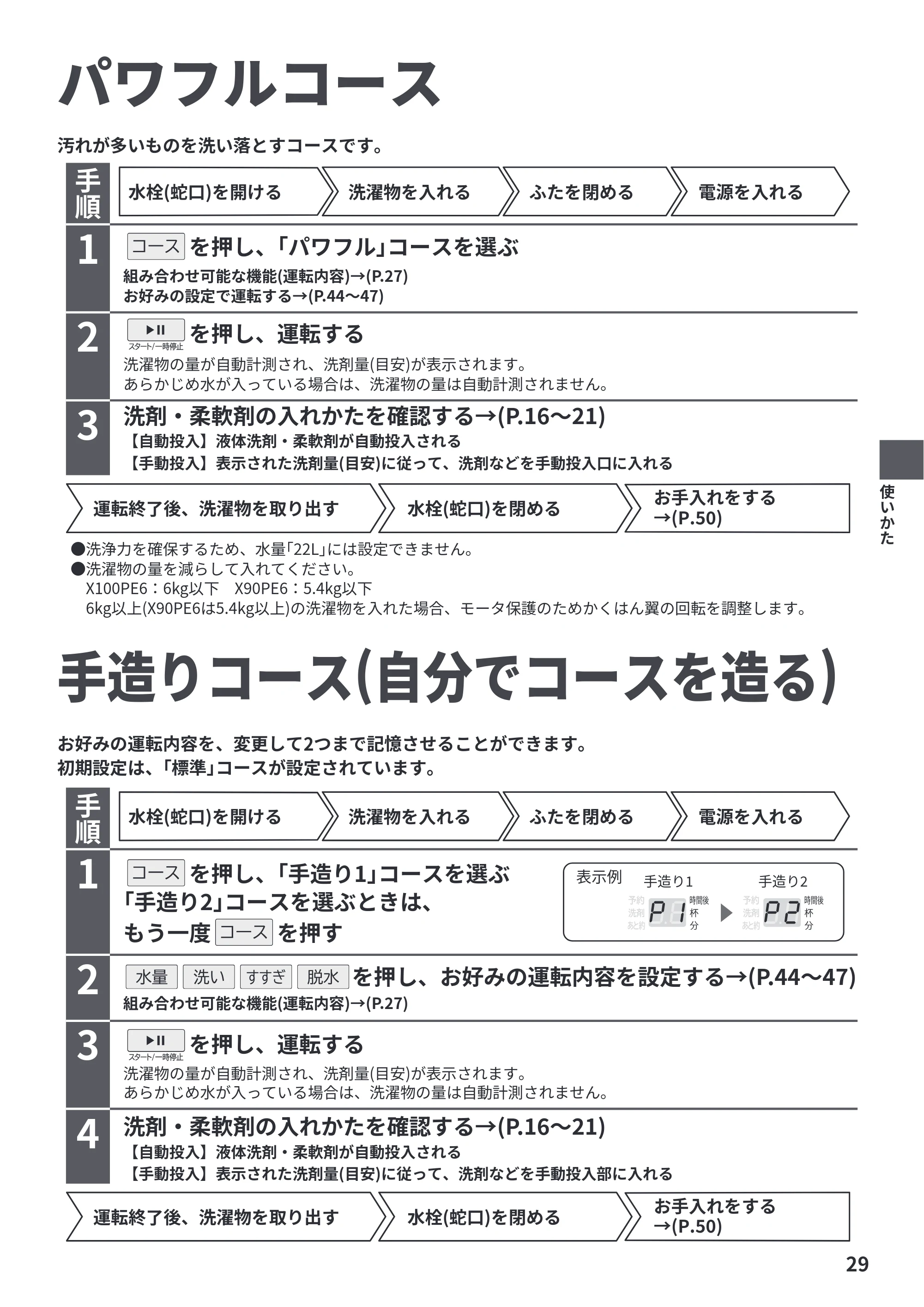日立 BW-X100PE6 / BW-X90PE6 取扱説明書 — パワフルコース — 原本ページ — 29ページ