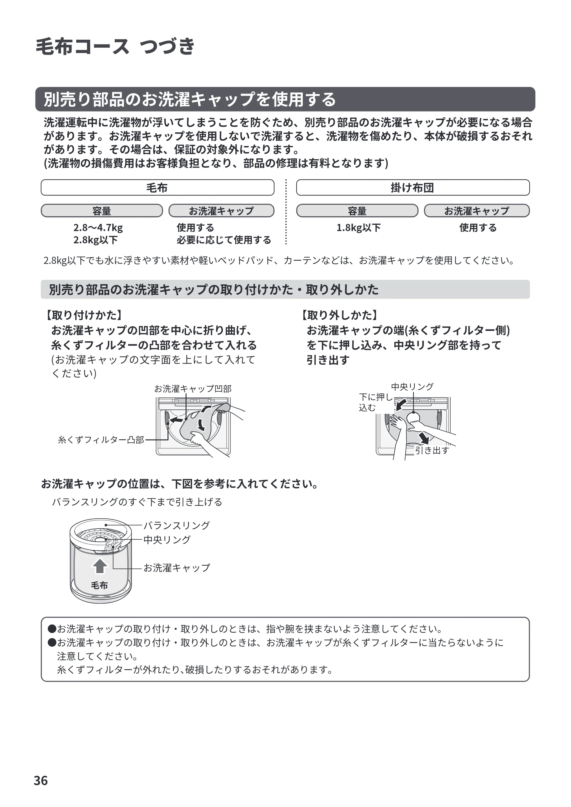 日立 BW-X100PE6 / BW-X90PE6 取扱説明書 — 原本ページ — 36ページ