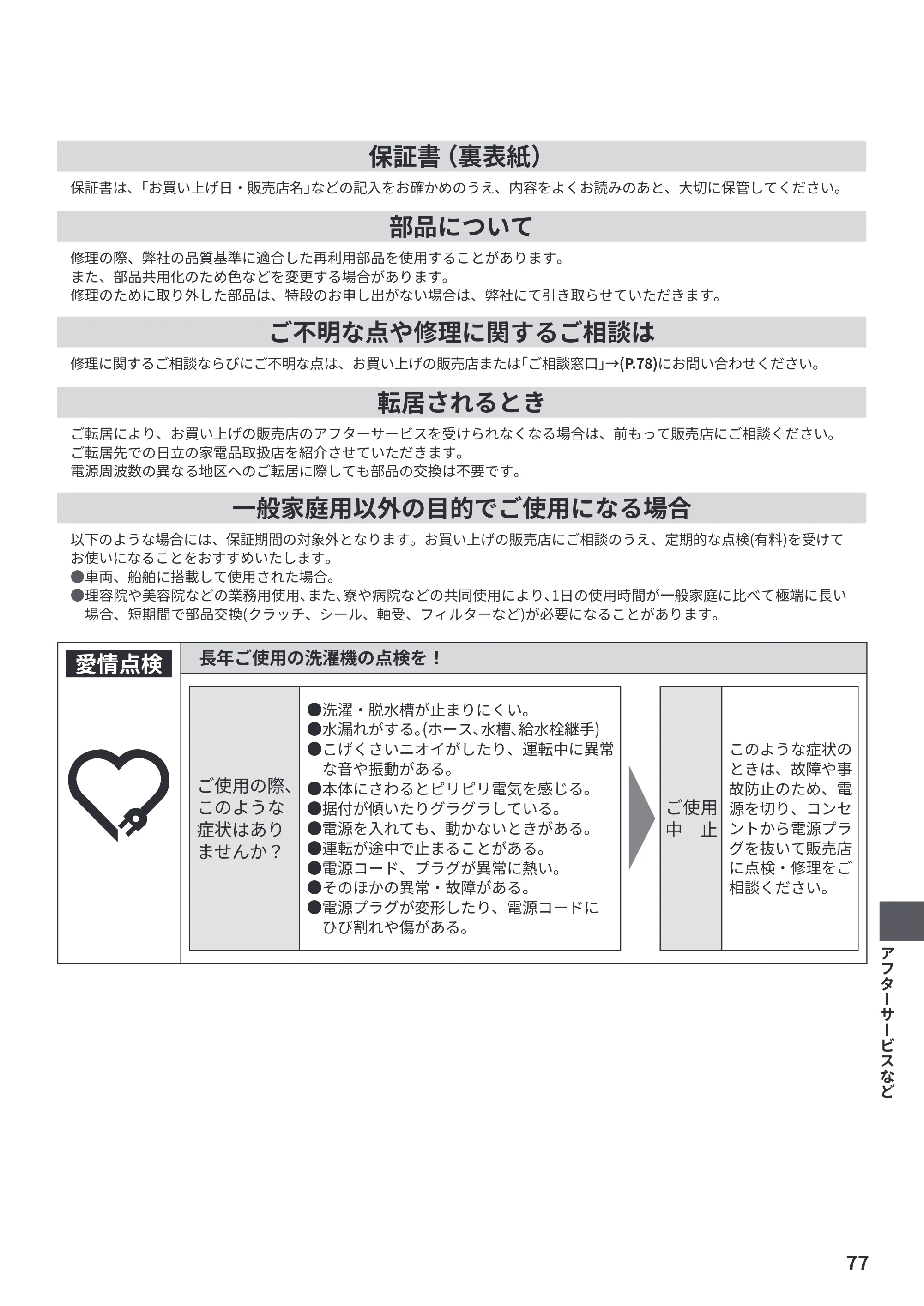 日立 BW-X100PE6 / BW-X90PE6 取扱説明書 — 原本ページ — 77ページ
